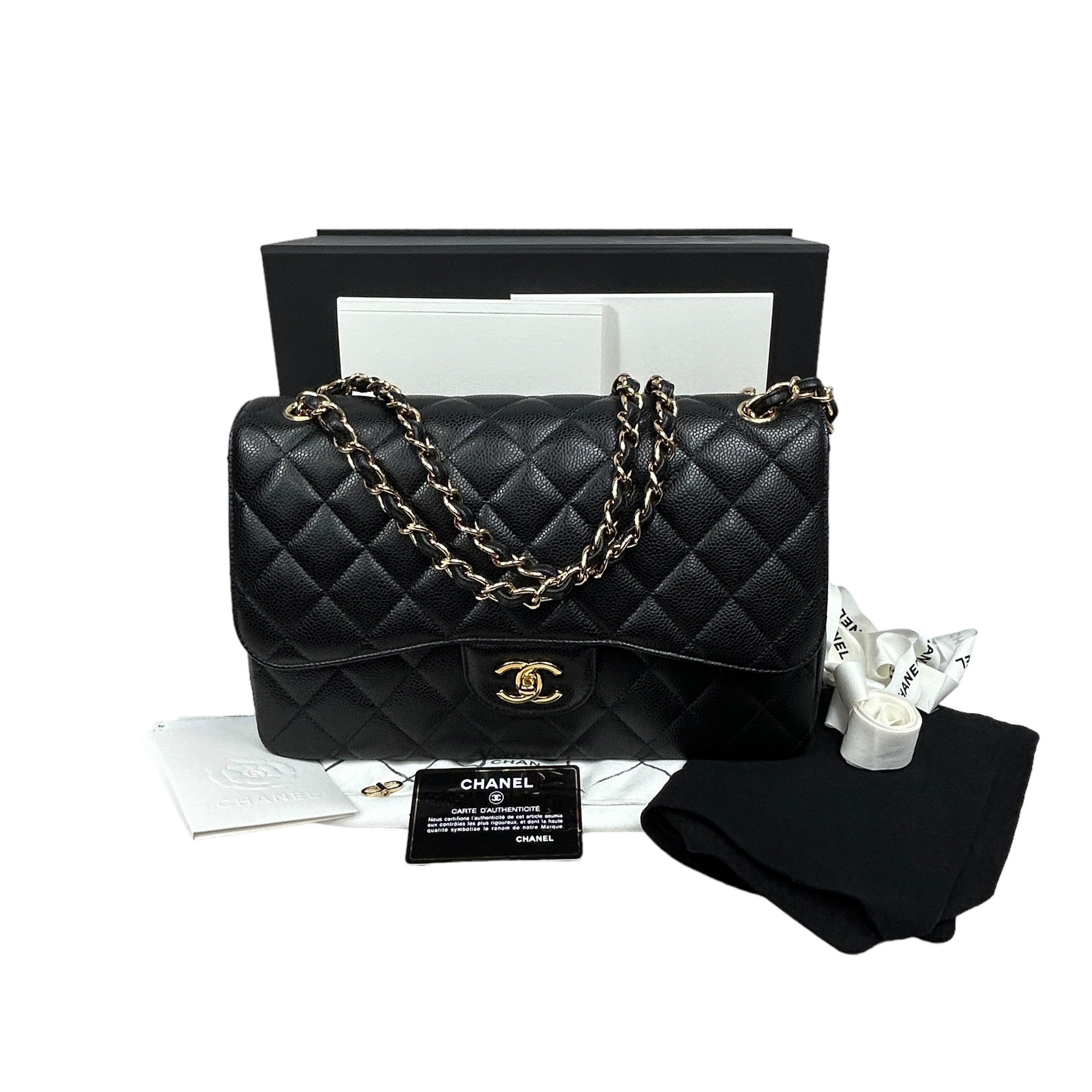 Black Caviar Double Flap Jumbo W/GHW