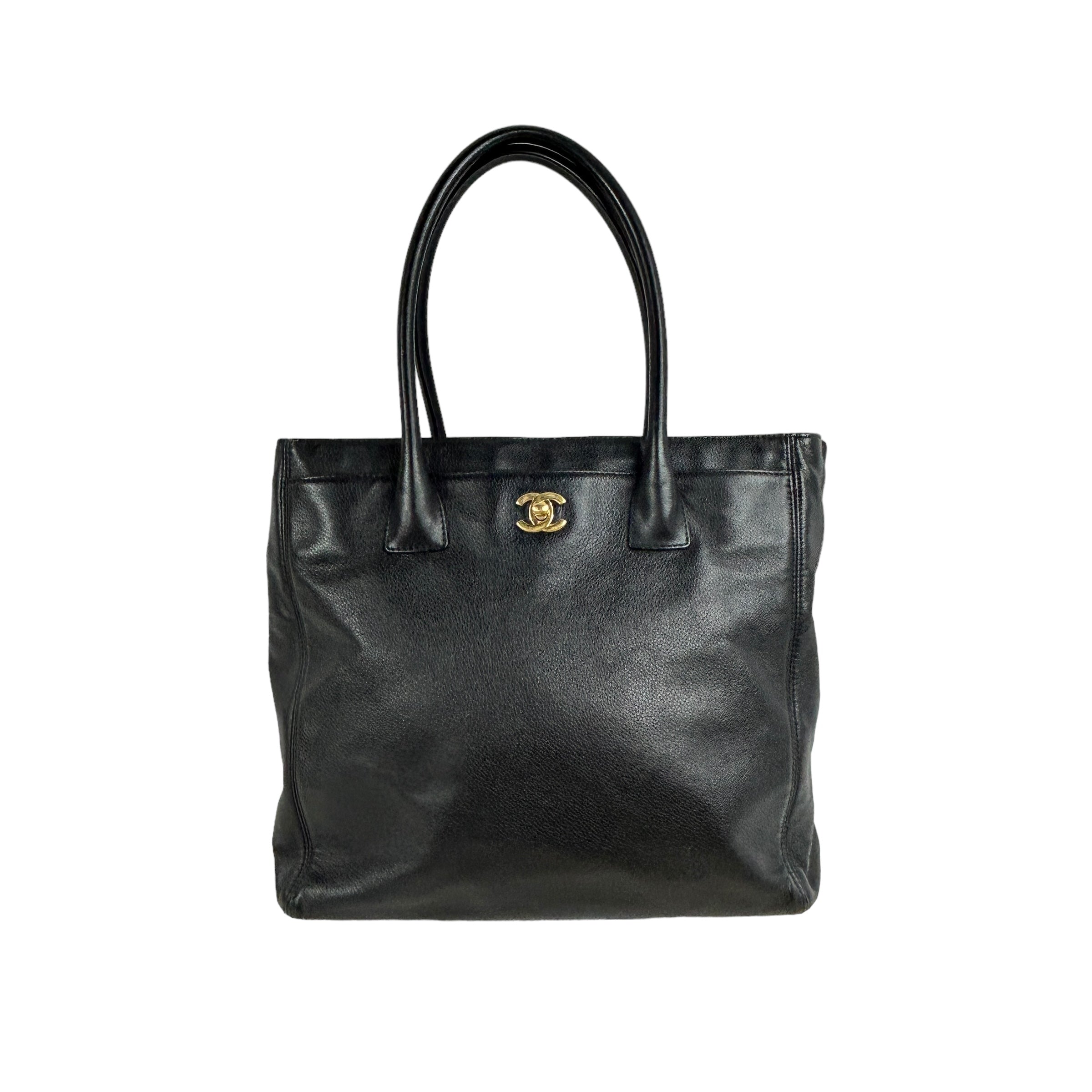 Black Grained Vintage Tote W/GHW