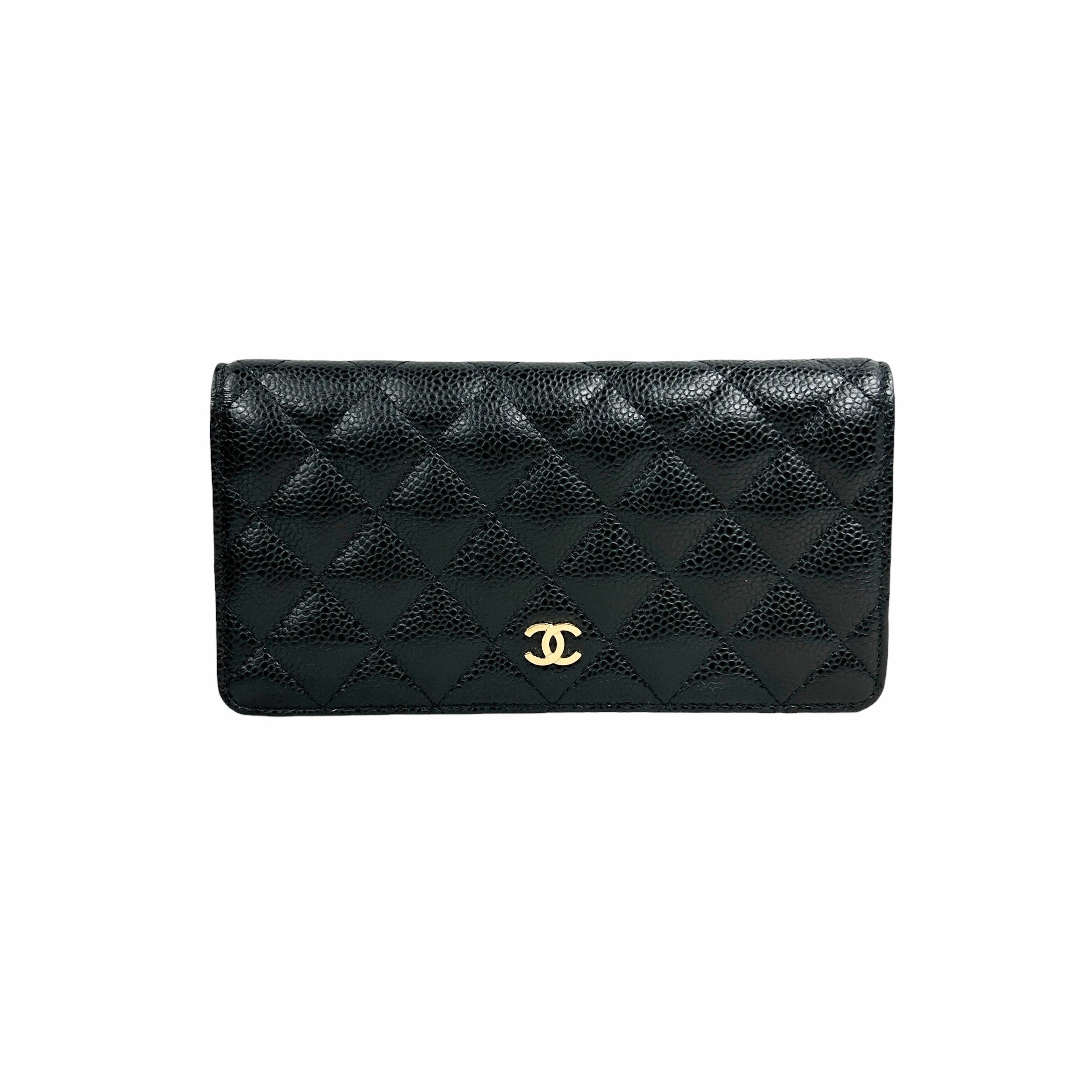 Black Caviar Quilted Yen Long Wallet W/GHW