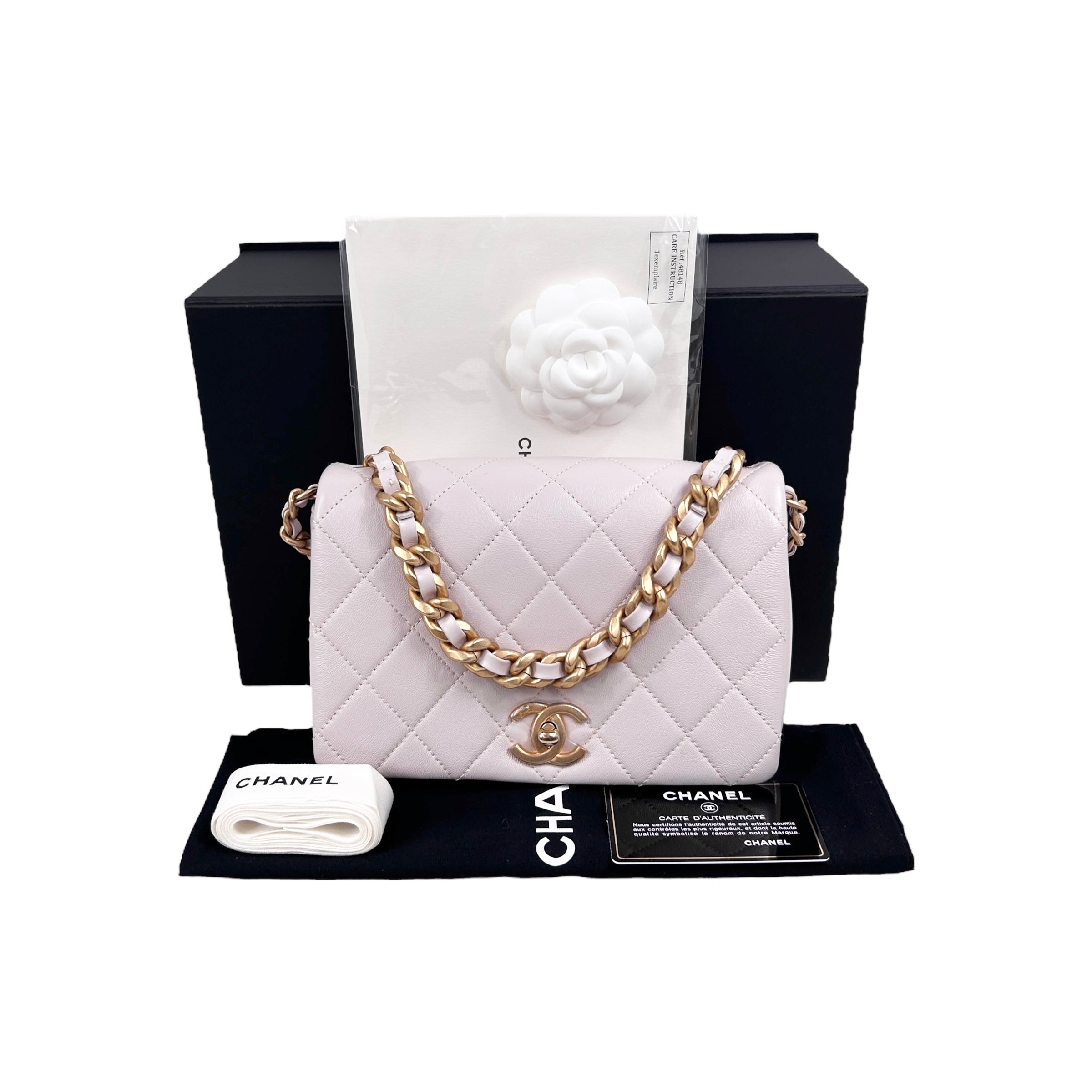 Light Pink Calfskin Quilted Chain Flap Bag w/AGHW