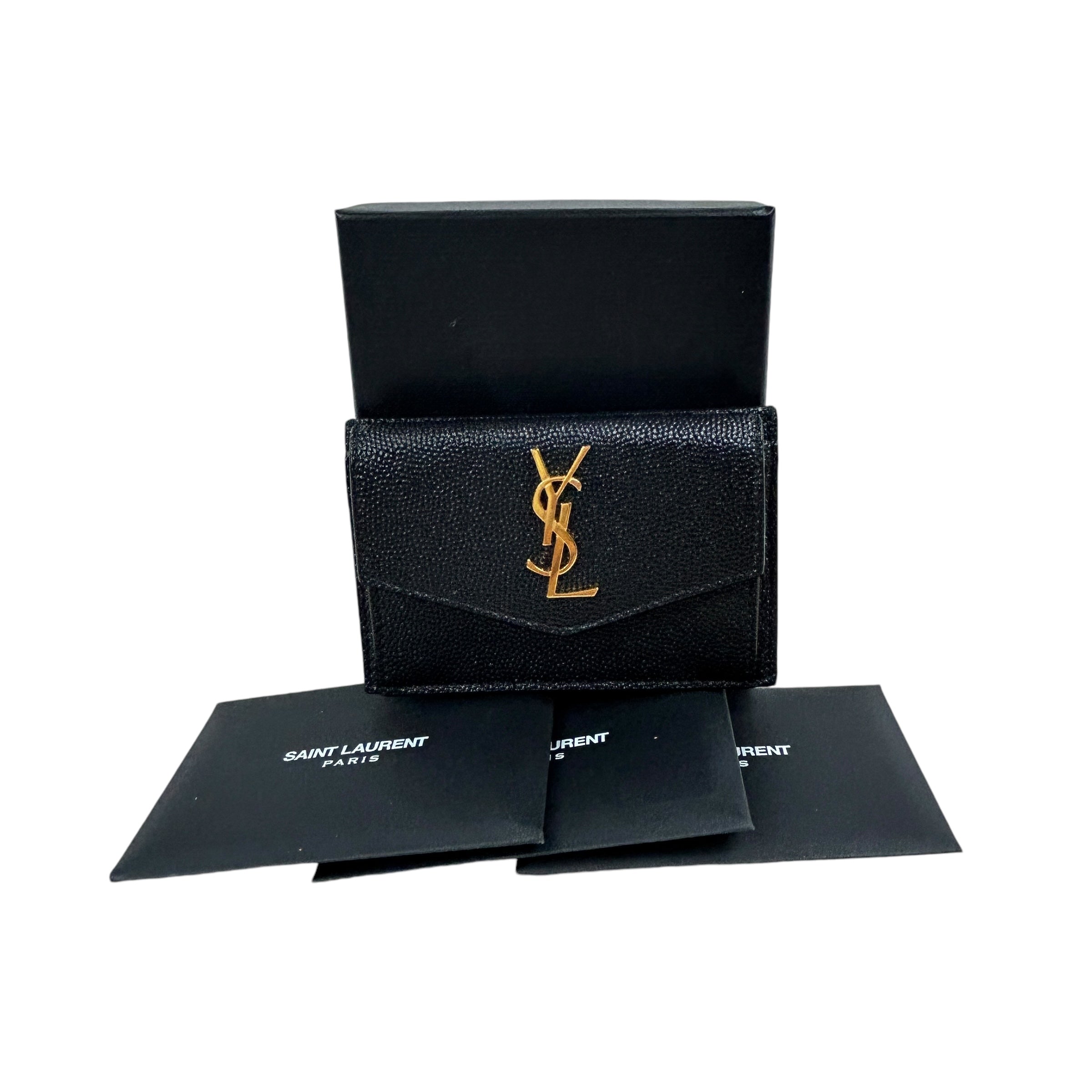 YSL Grained Black Leather Uptown Card Holder w/GHW