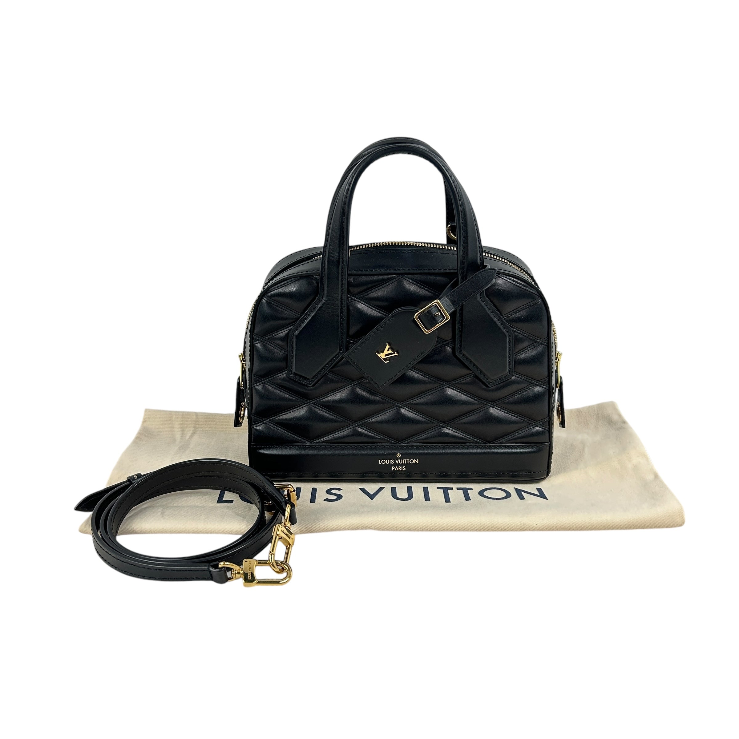 Black Lambskin Leather Malletage Dora BB Bag