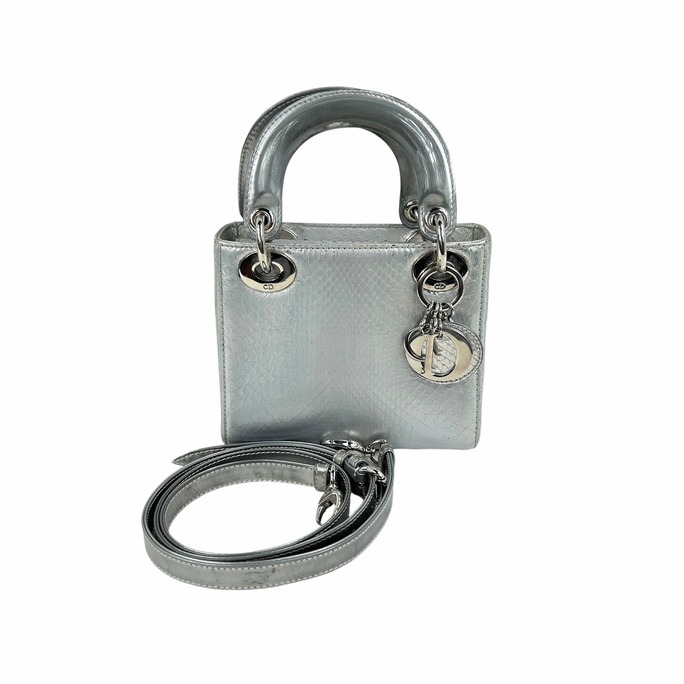 Silver Python Mini Lady Dior w/SHW