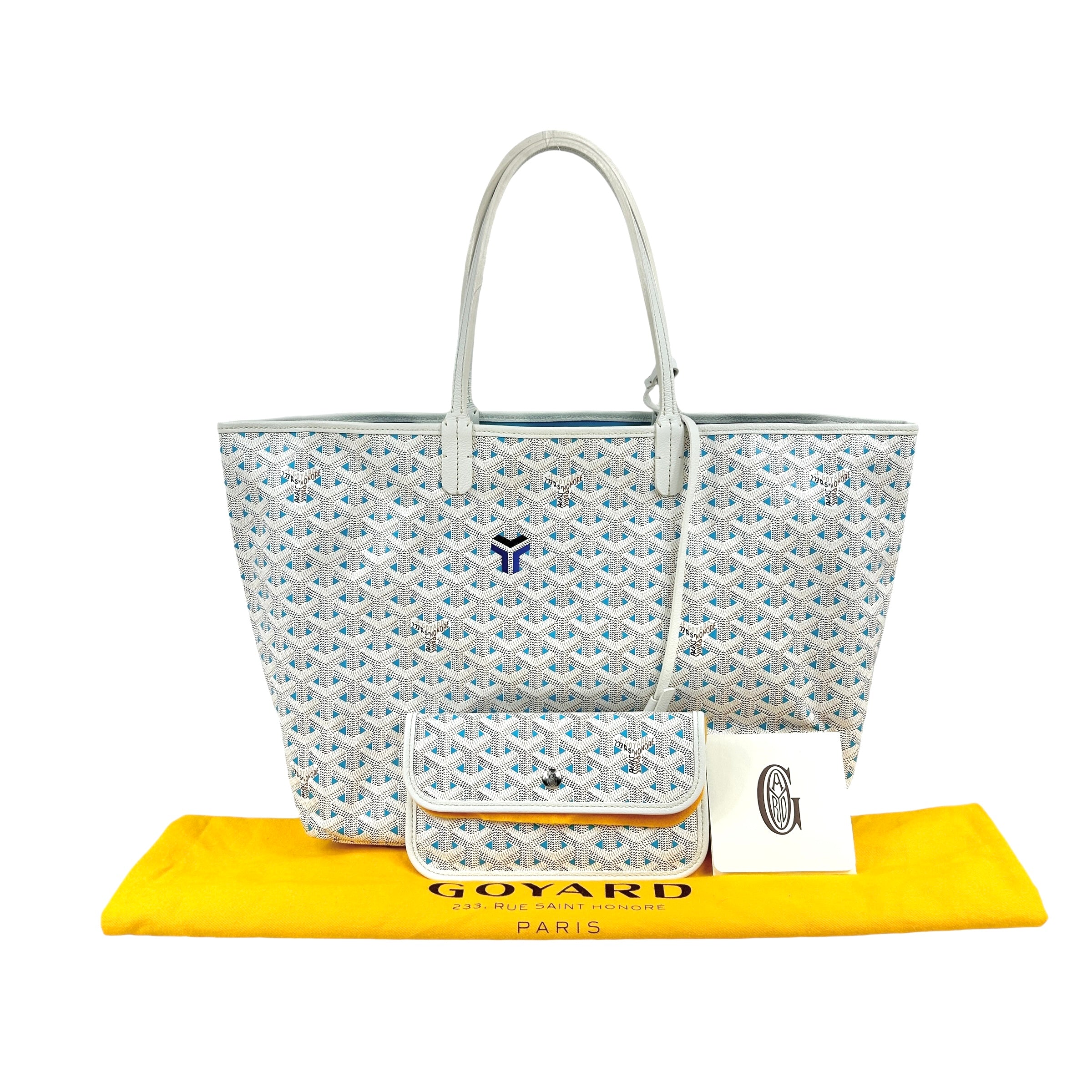 Limited Edition Blue and White Goyardine Canvas and Calfskin Saint Louis Claire-Voie PM Tote