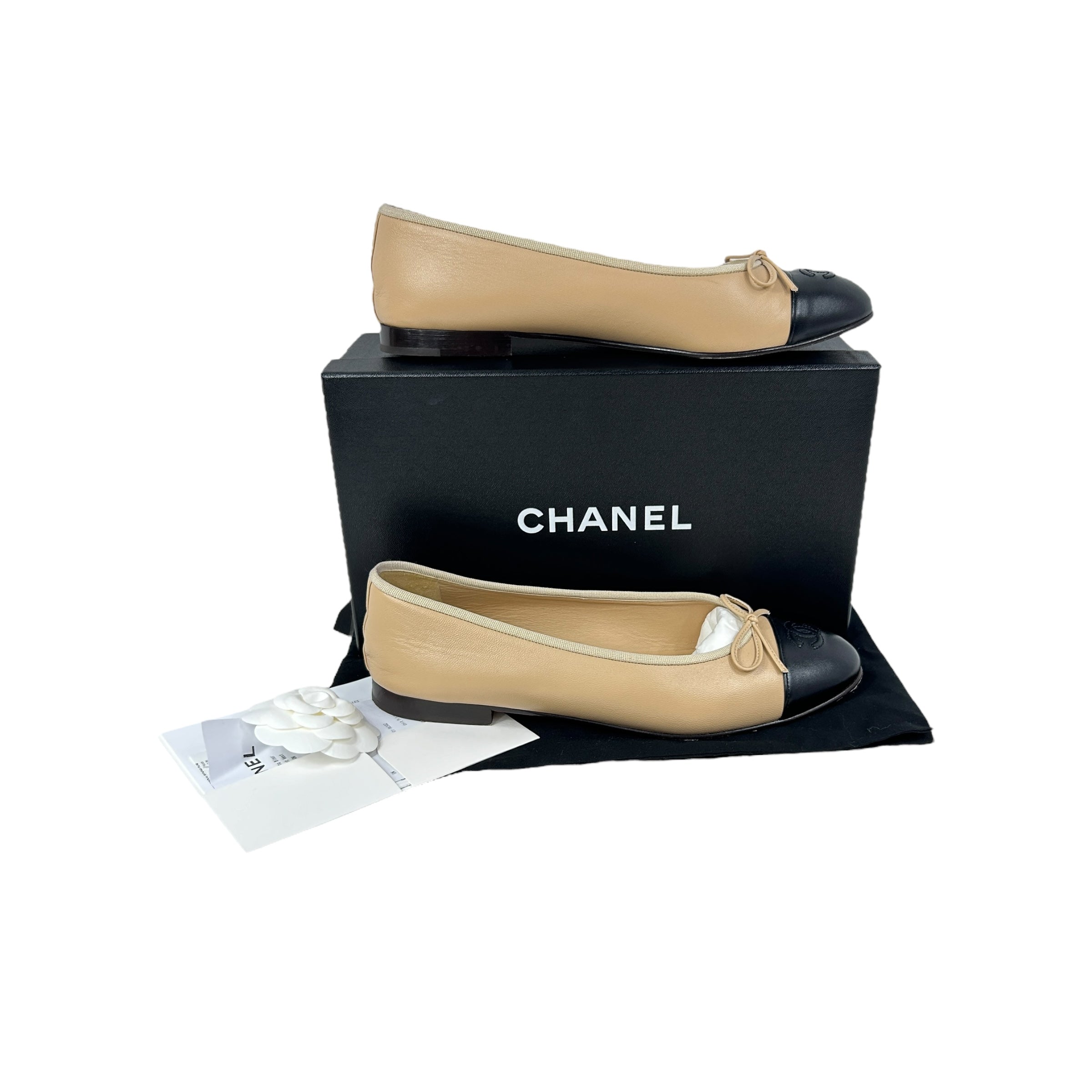 Beige/Black Lambskin CC Ballet Flats