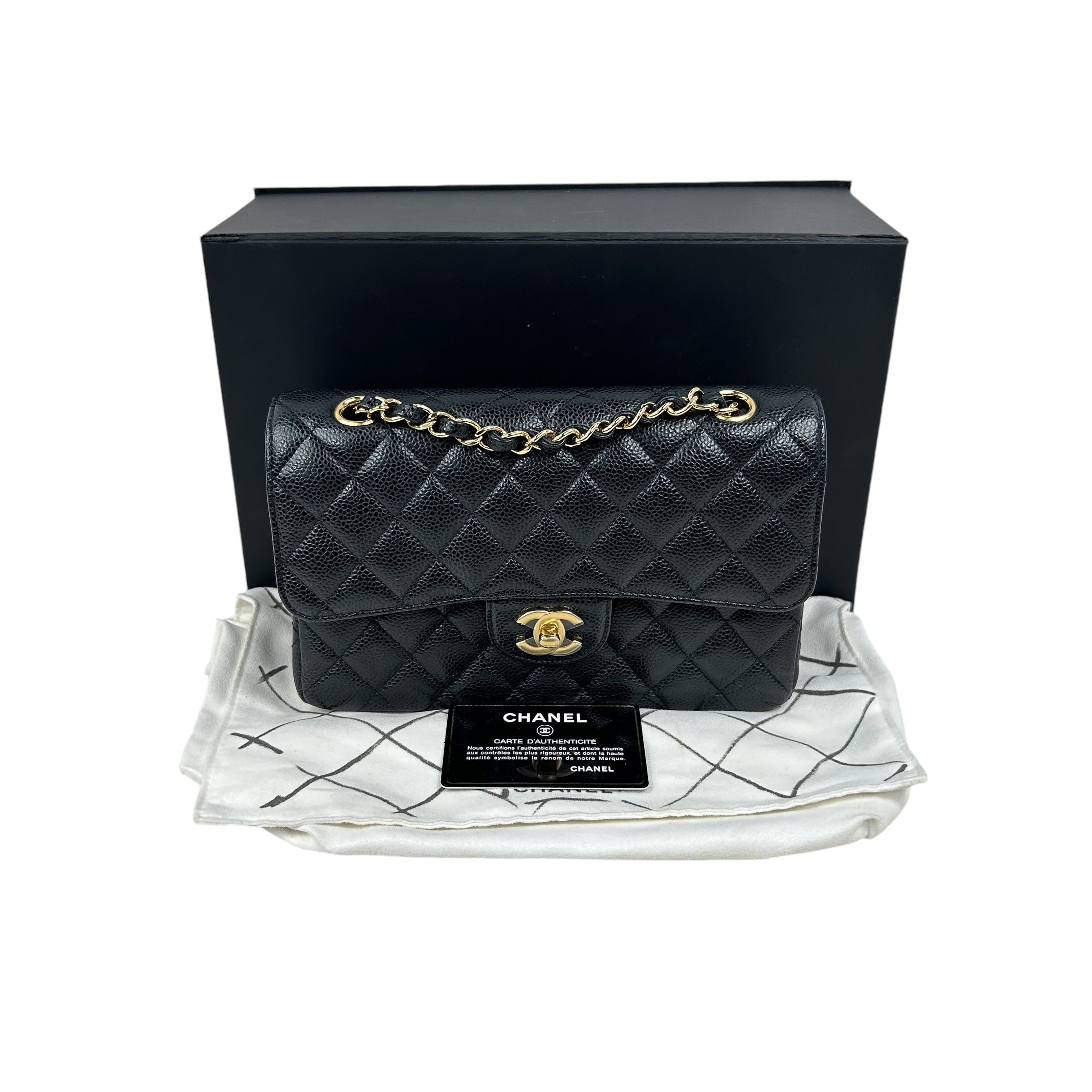 Black Caviar Quilted Small Double Flap Classic Flap w/GHW