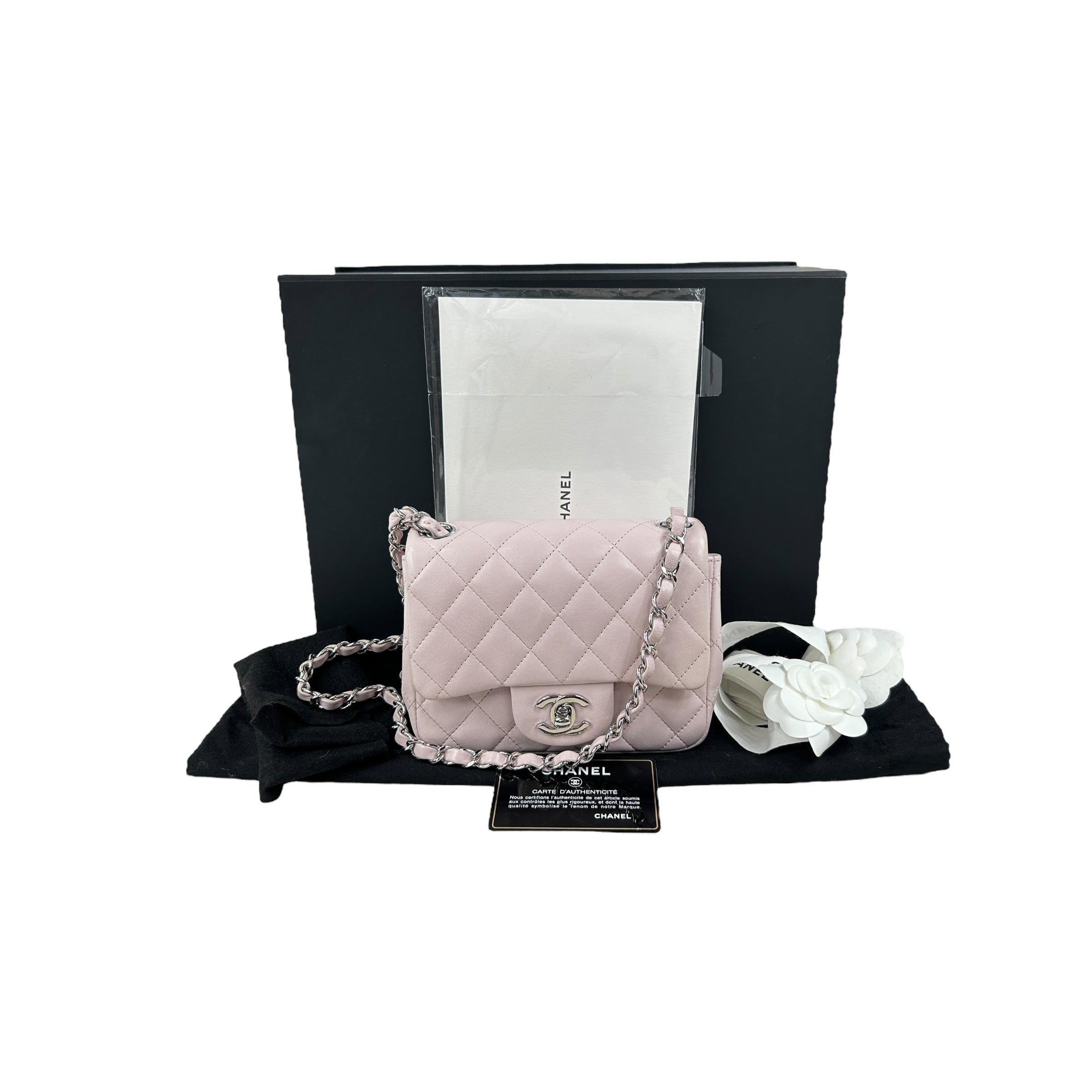 Light Pink Quilted Lambskin Mini Square w/SHW