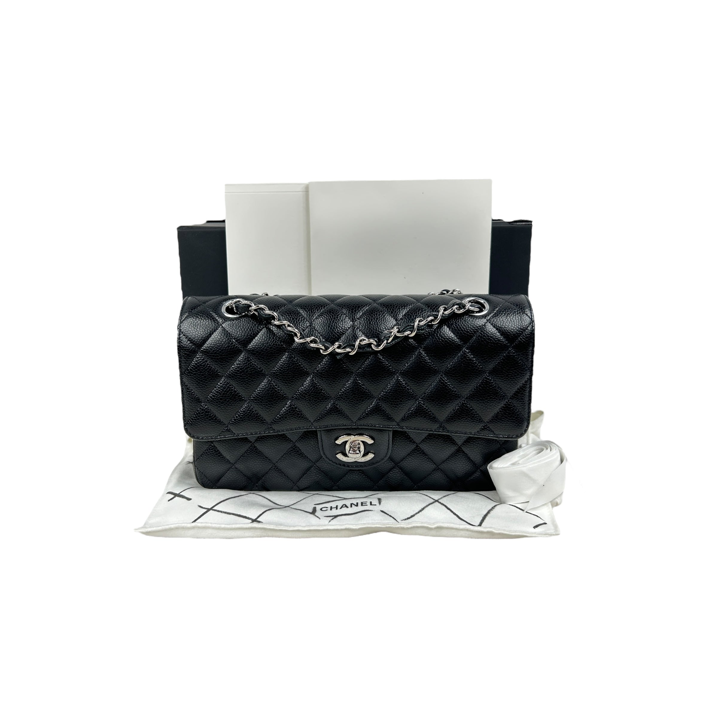 Black Quilted Caviar Medium Classics Double Flap w/SHW