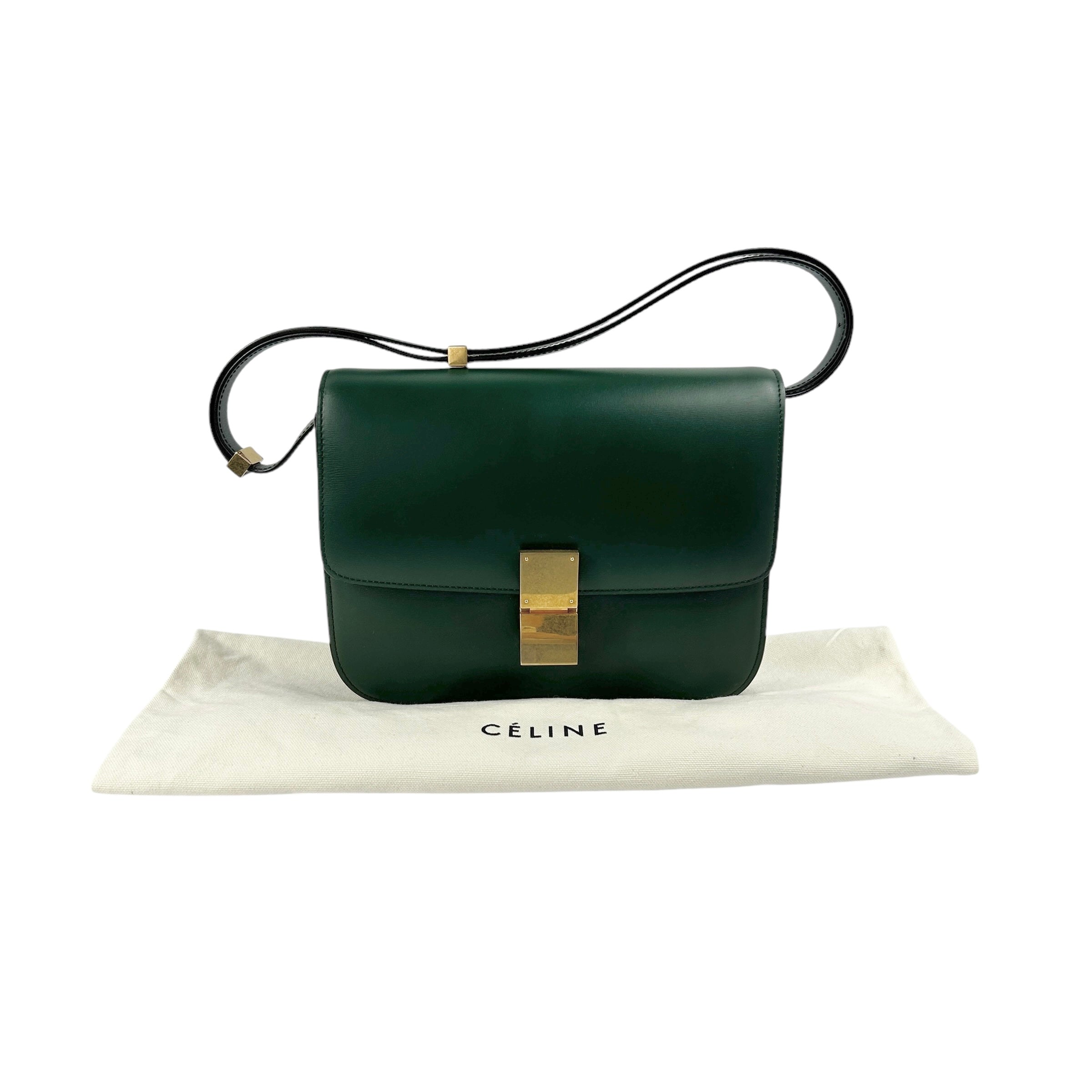 Dark Green Medium Classic Calf Box Bag w/AGHW