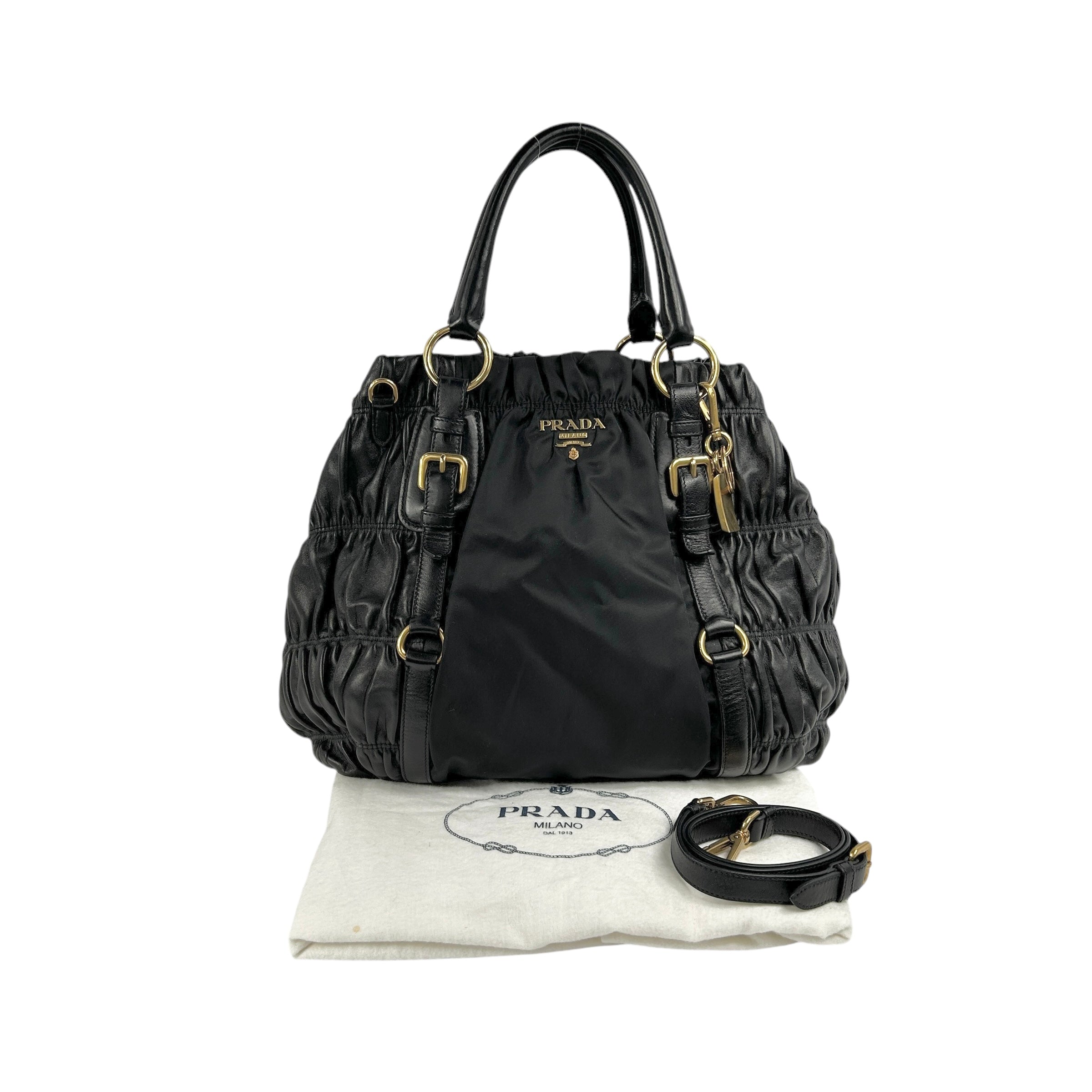 Black Nappa & Nylon Gaufre Tote w/GHW