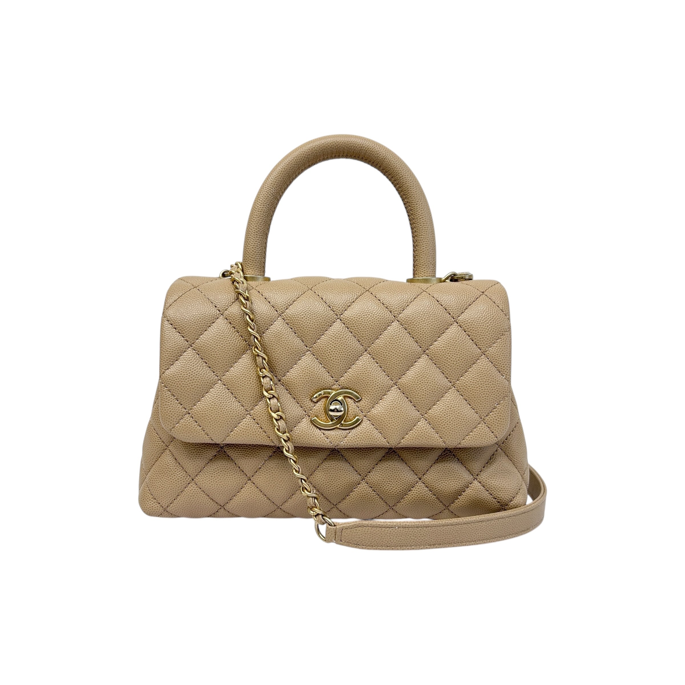 19A Dark Beige Quilted Caviar Leather Small Coco Handle Bag w/GHW