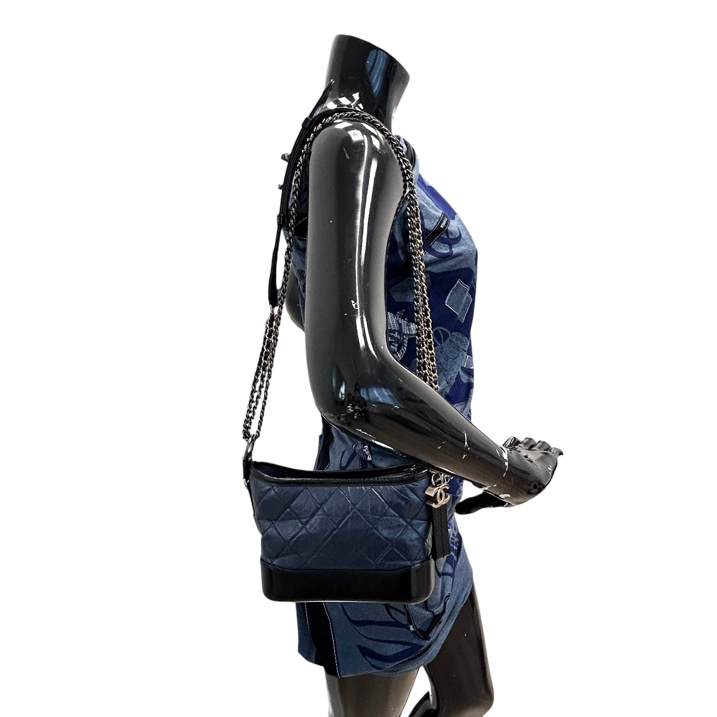 Blue Quilted Aged Calfskin Leather Small Gabrielle Hobo Bag w/GHW/SHW/RHW