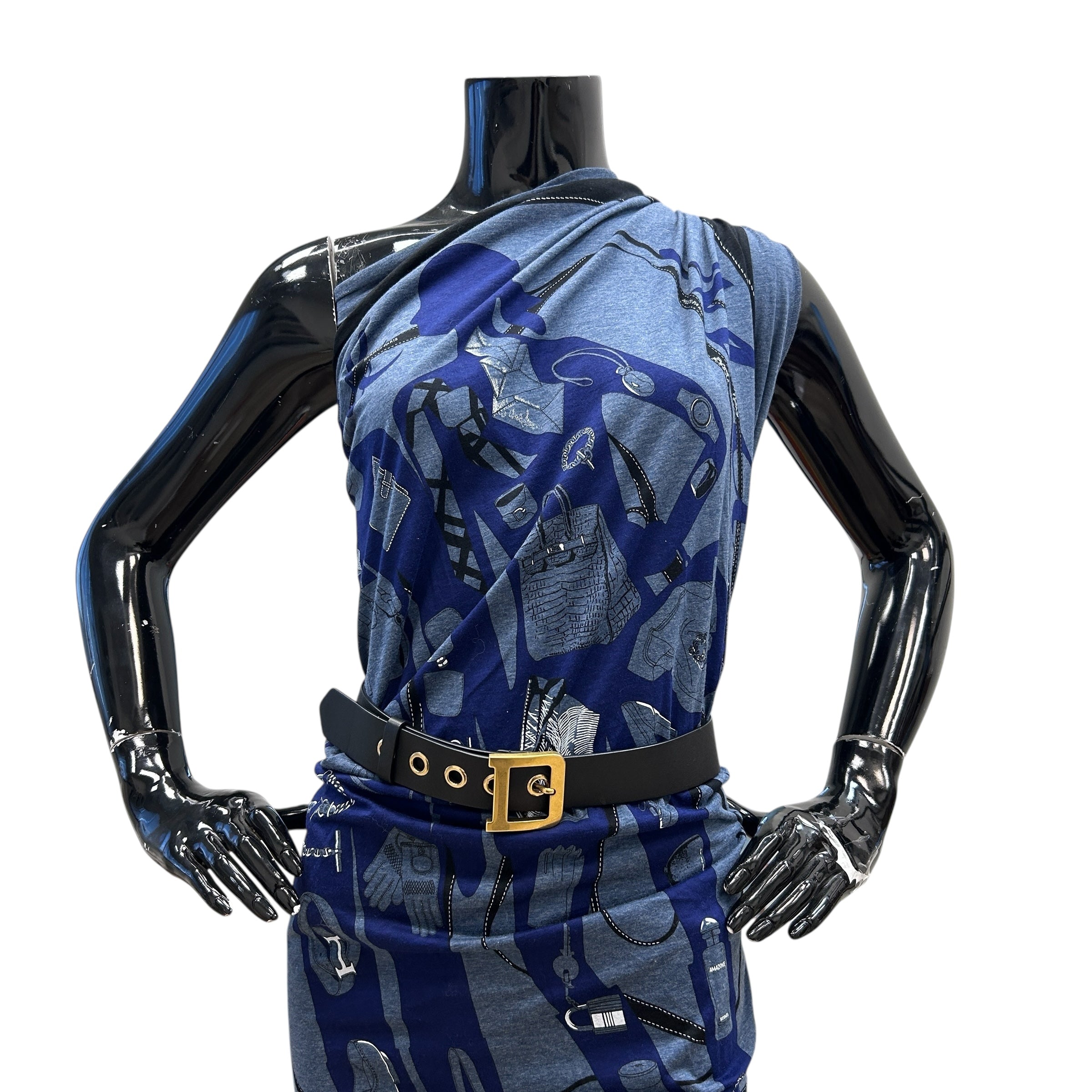 Black Leather D Buckle Waist Belt