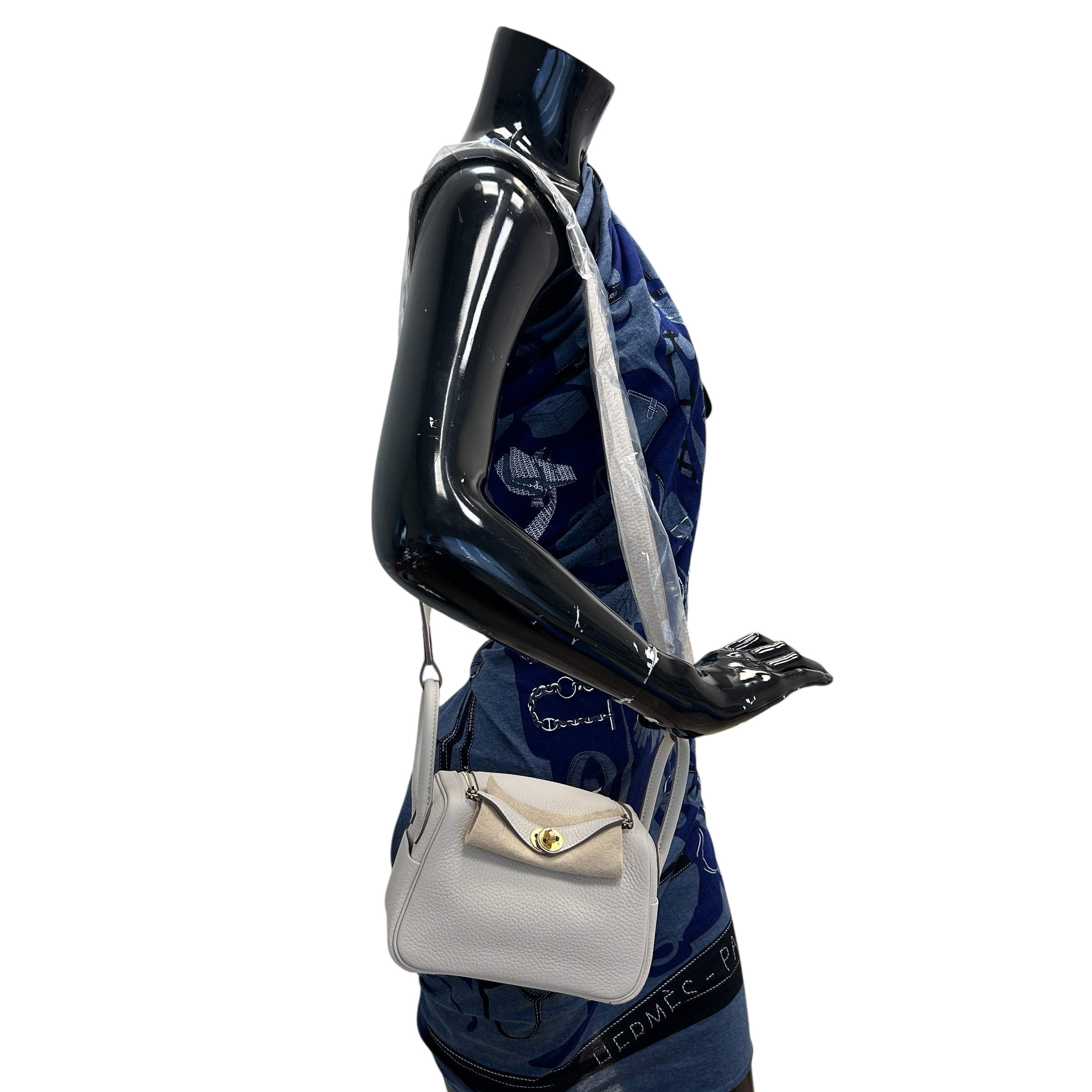 Craie Taurillon Clemence Leather Mini Lindy 20 Bag w/GHW