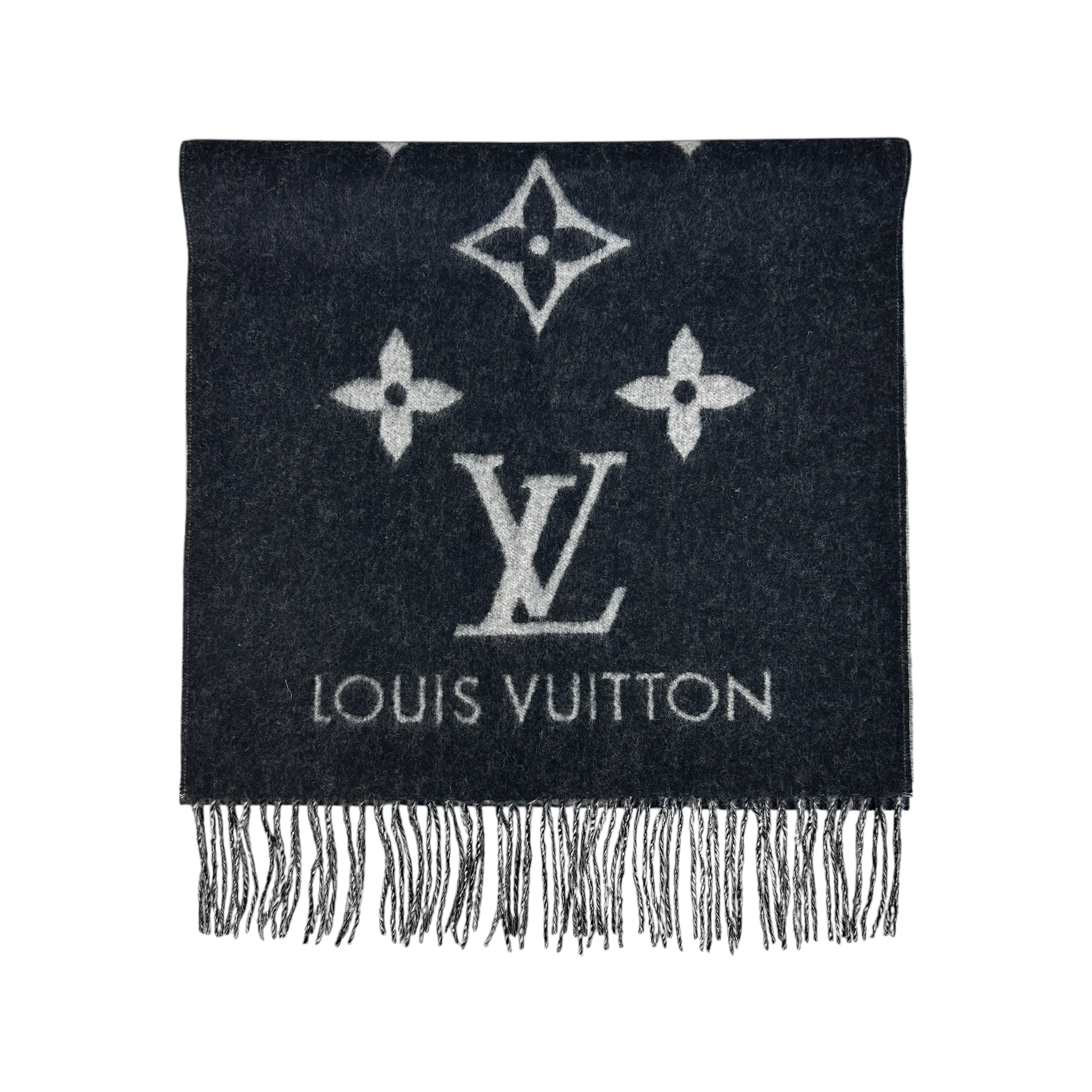 Black/Gray 100% Cashmere Monogram Reykjavik Scarf