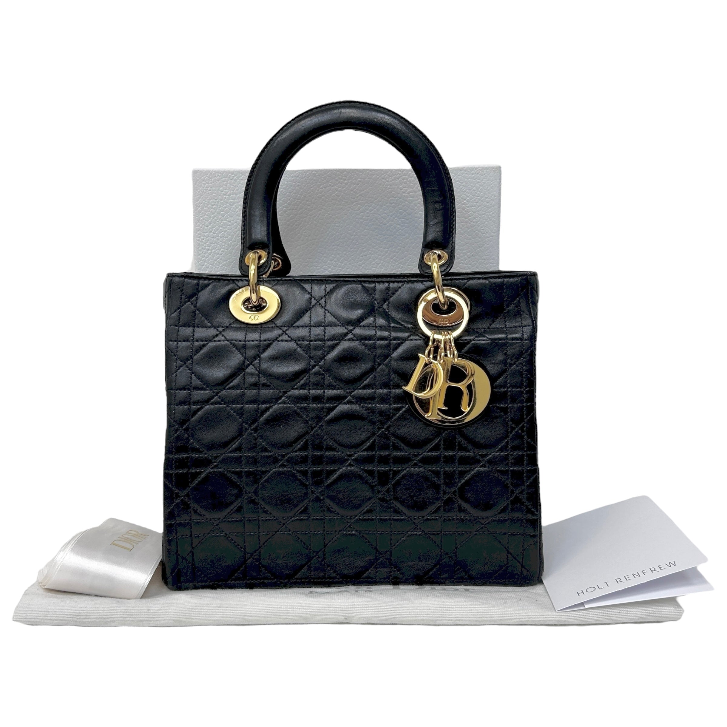 Vintage Black Quilted Leather Medium Lady Dior w/GHW