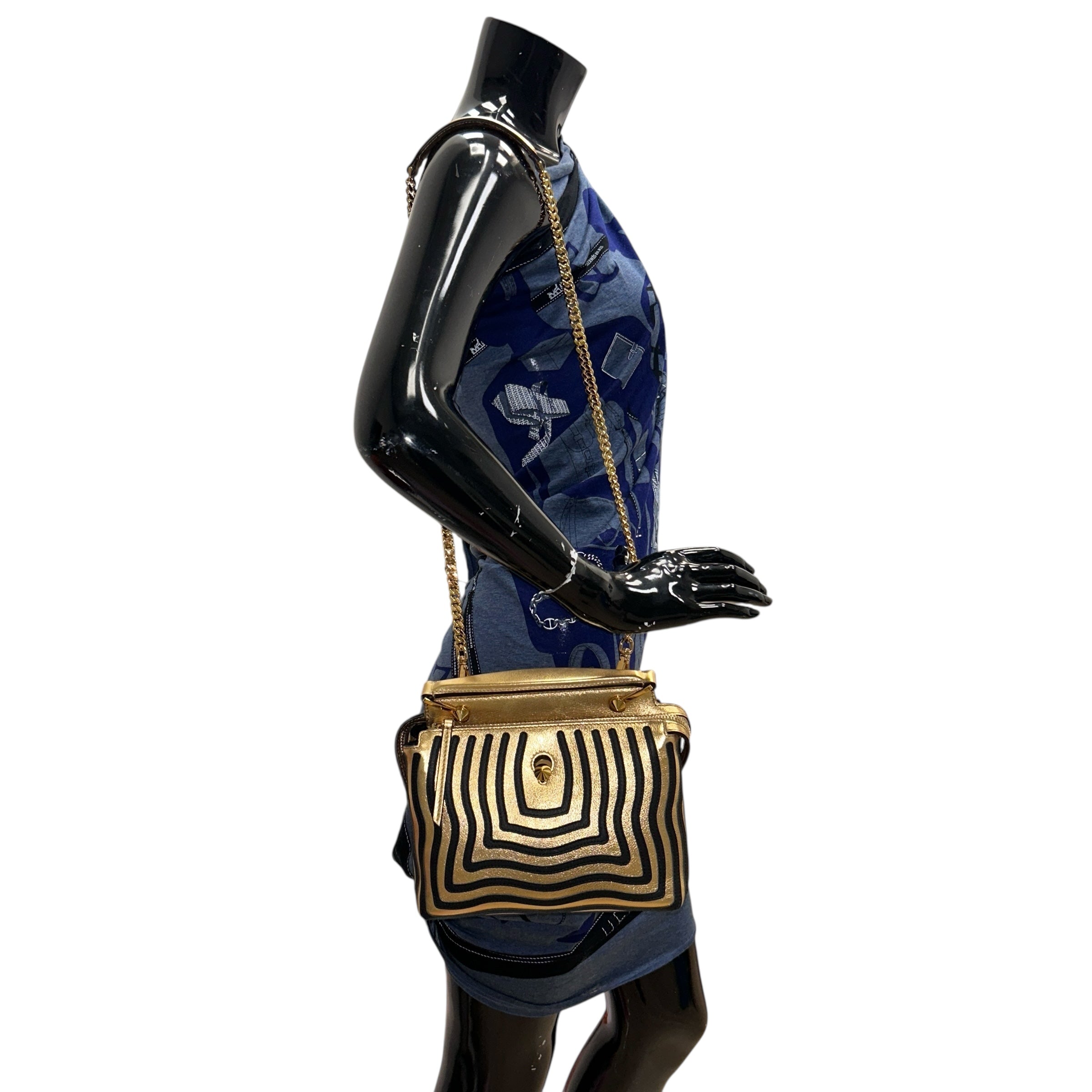 Gold Metallic Leather Hypnotic Dotcom Small Two-way Bag w/GHW