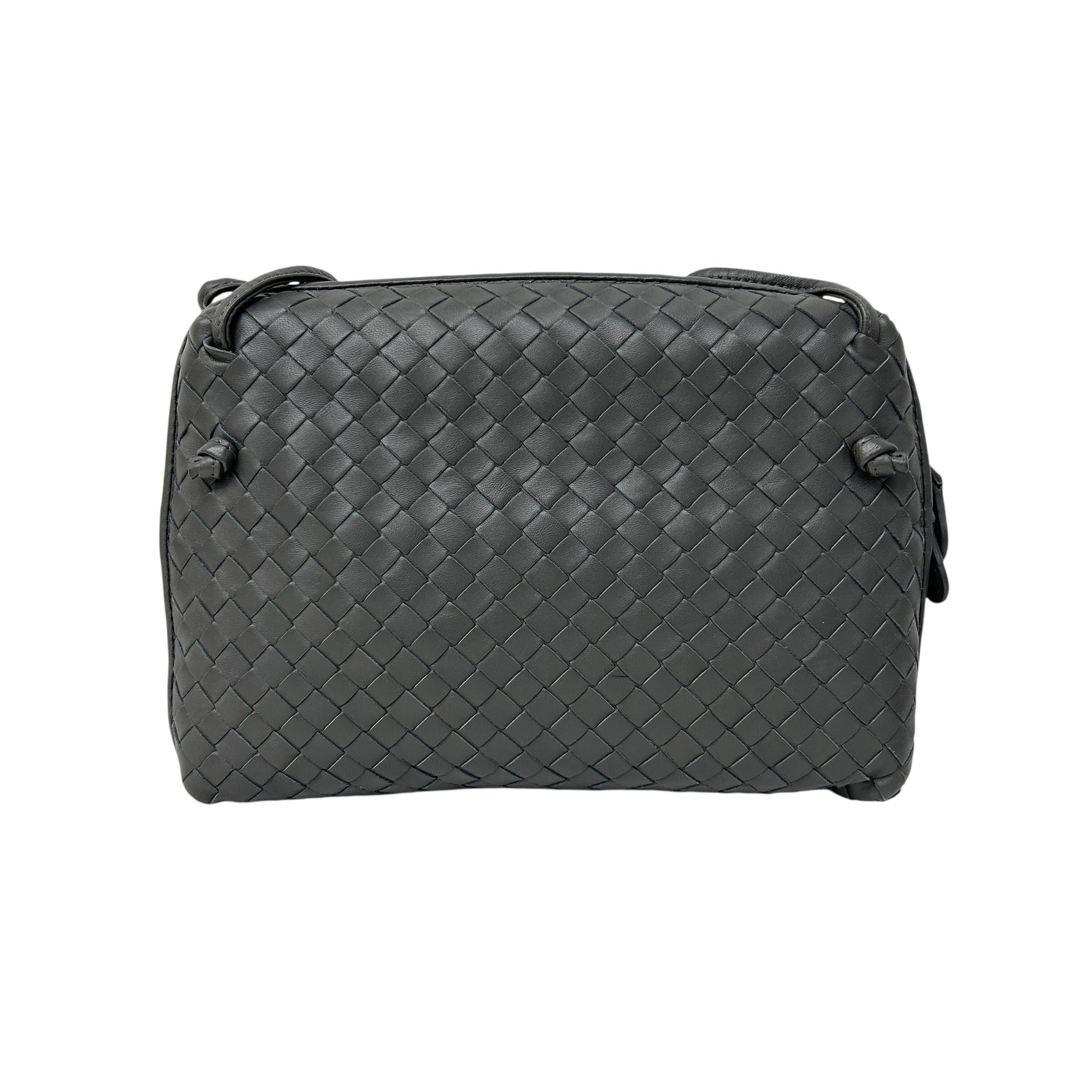 Grey Intrecciato Woven Nappa Leather Nodini Crossbody Bag w/Gunmetal HW