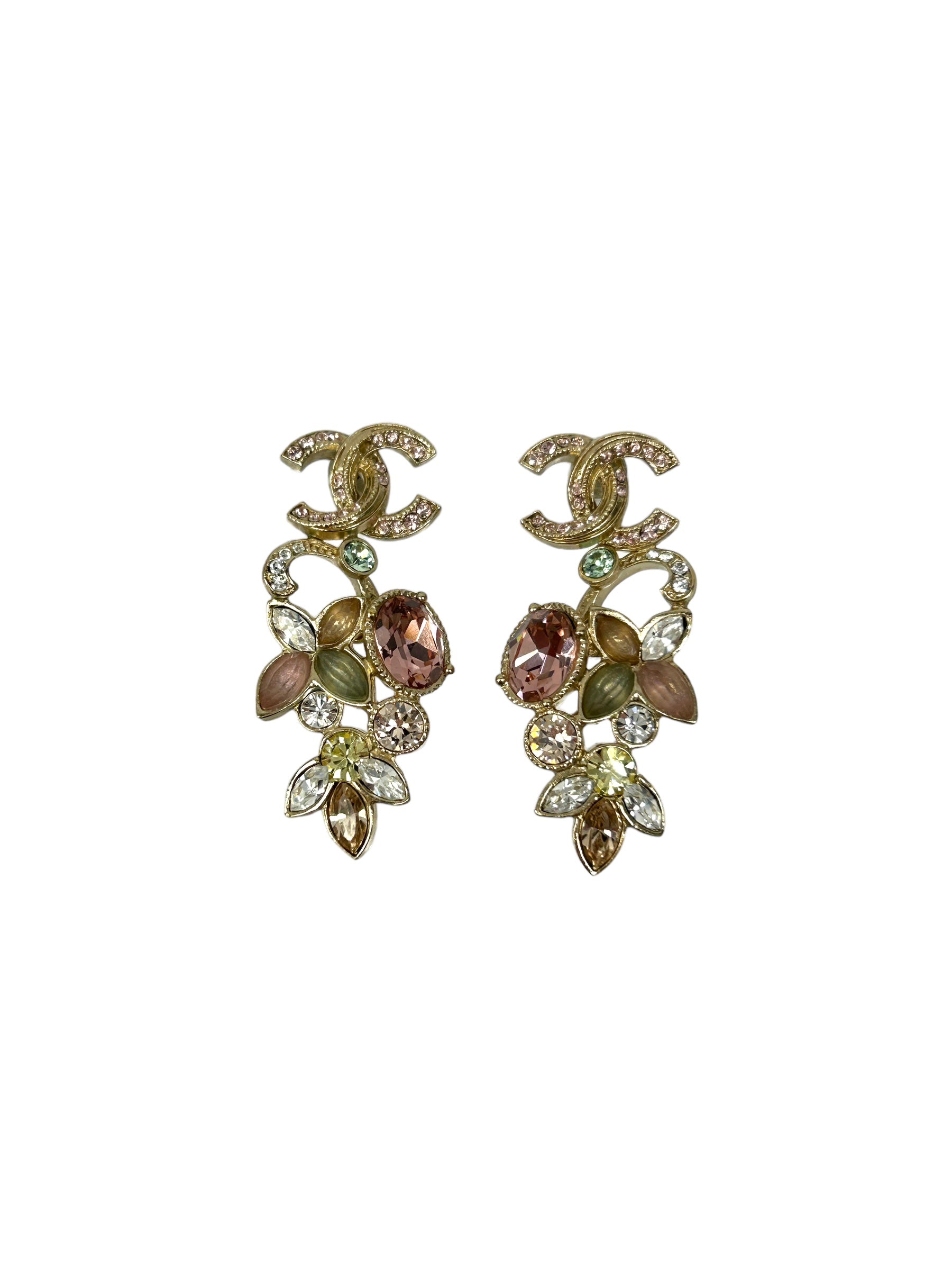 CC Gold Plated Semi- Precious Gemstone Floral Drop Earrings