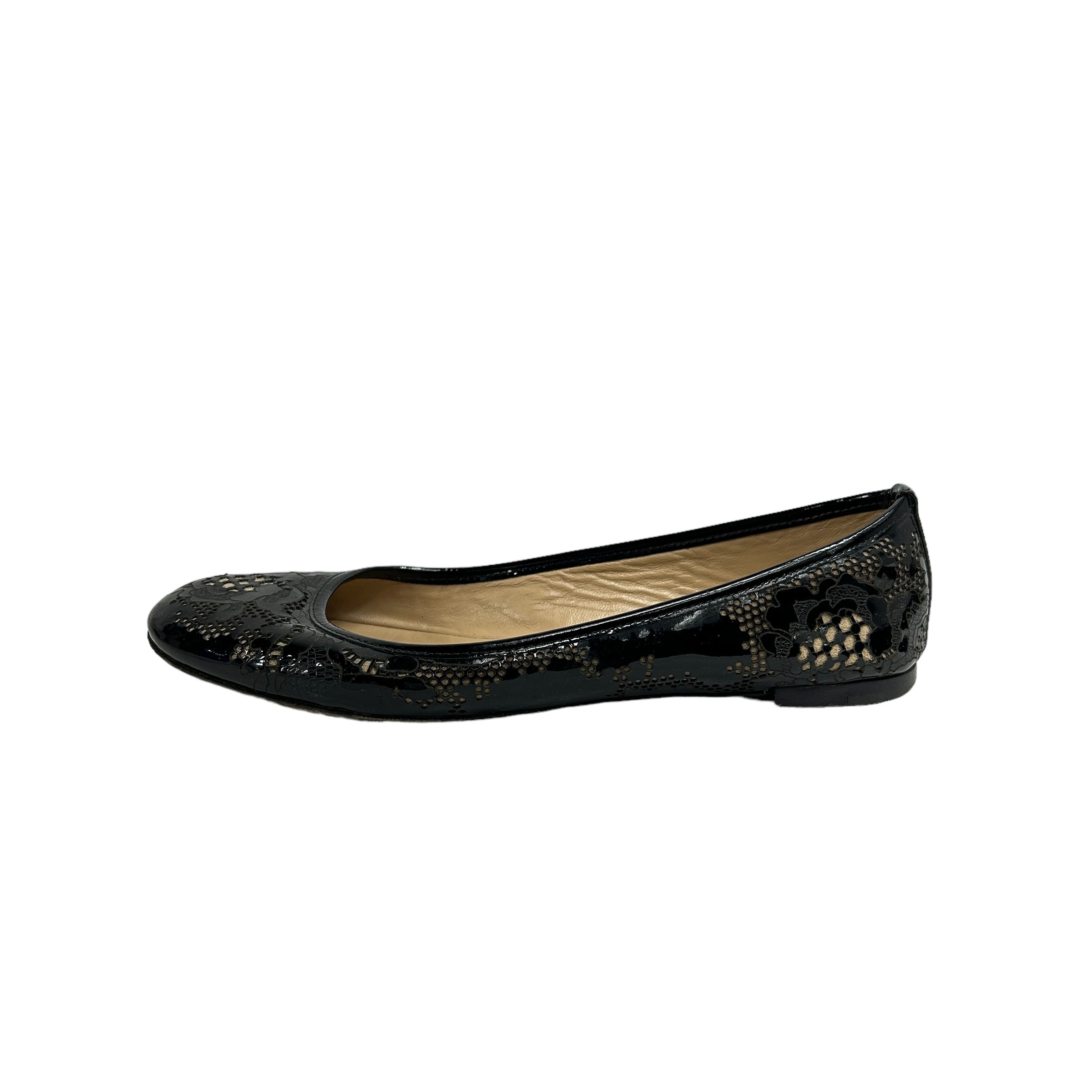 Black Lace Patent Flats