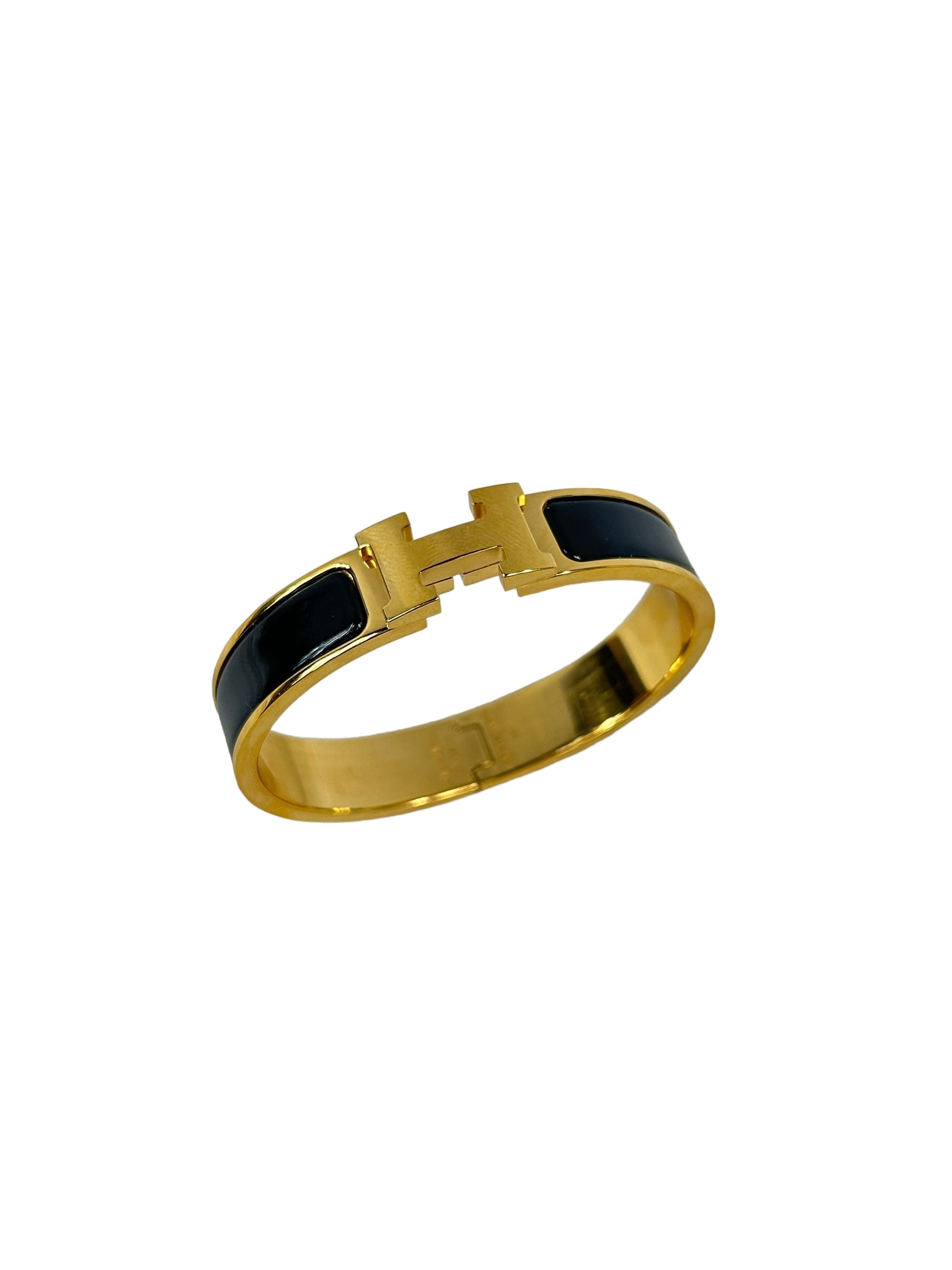 Black Enamel Clic H Gold Plated PM Bracelet