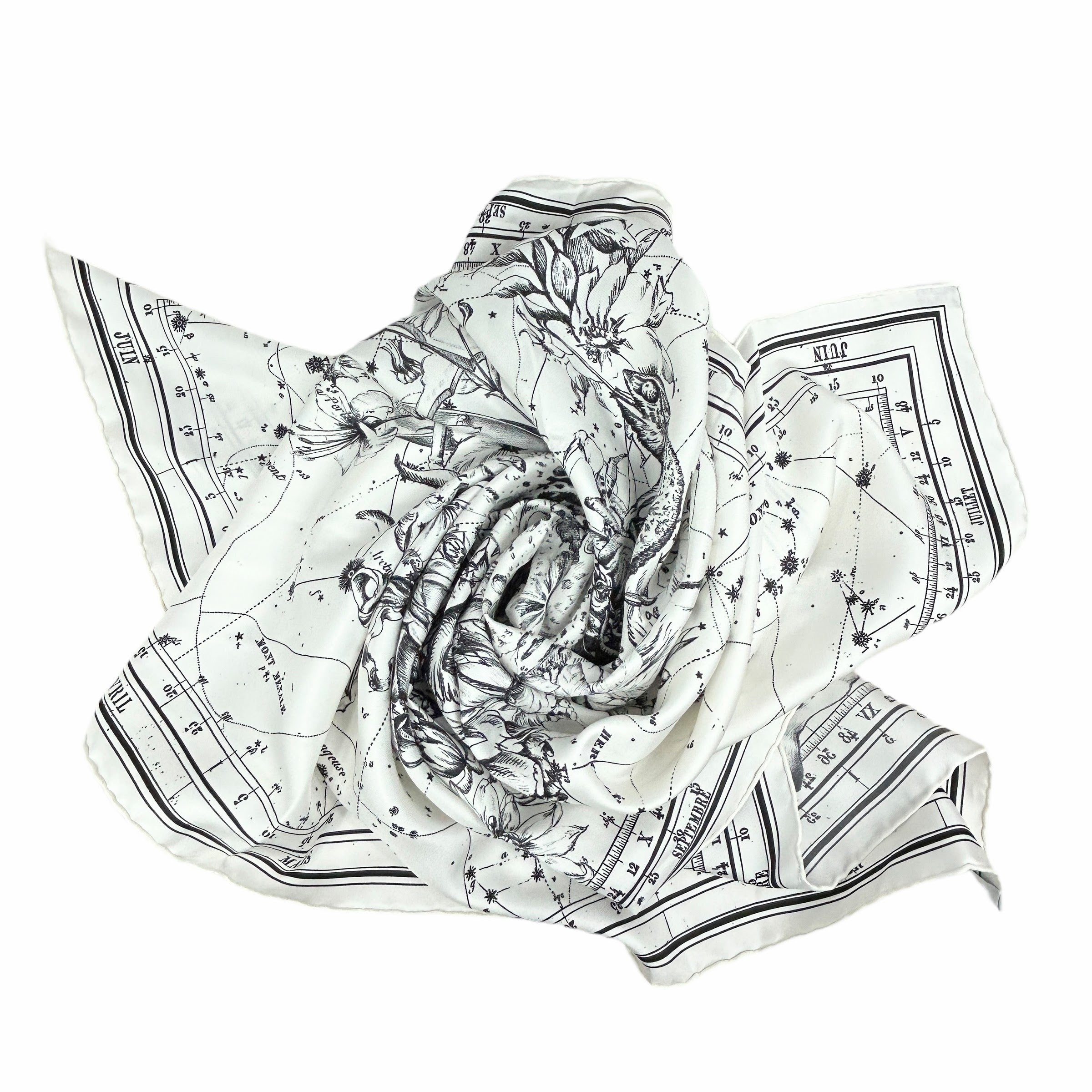 White/Black Silk Astrology Silk Scarf