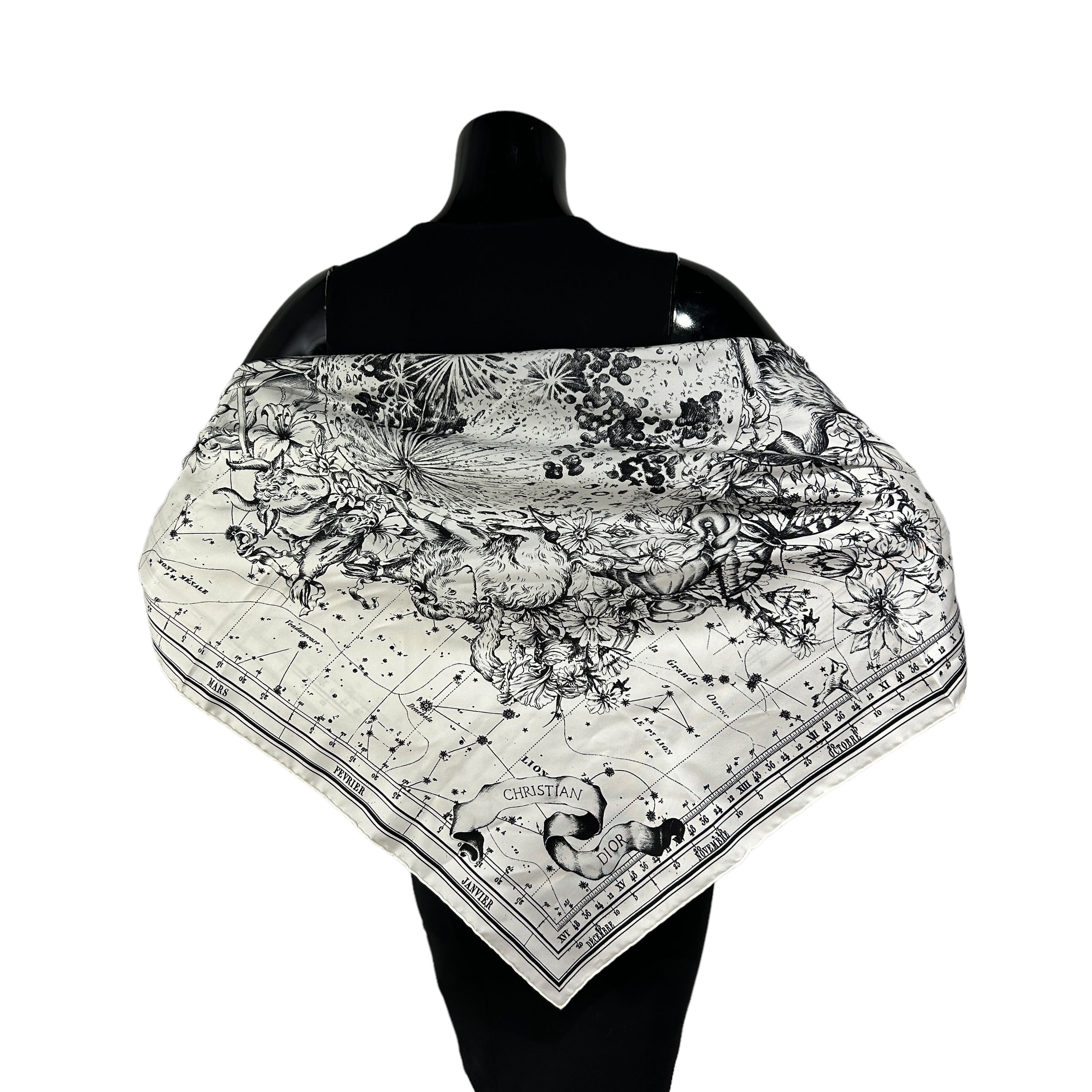 White/Black Silk Astrology Silk Scarf