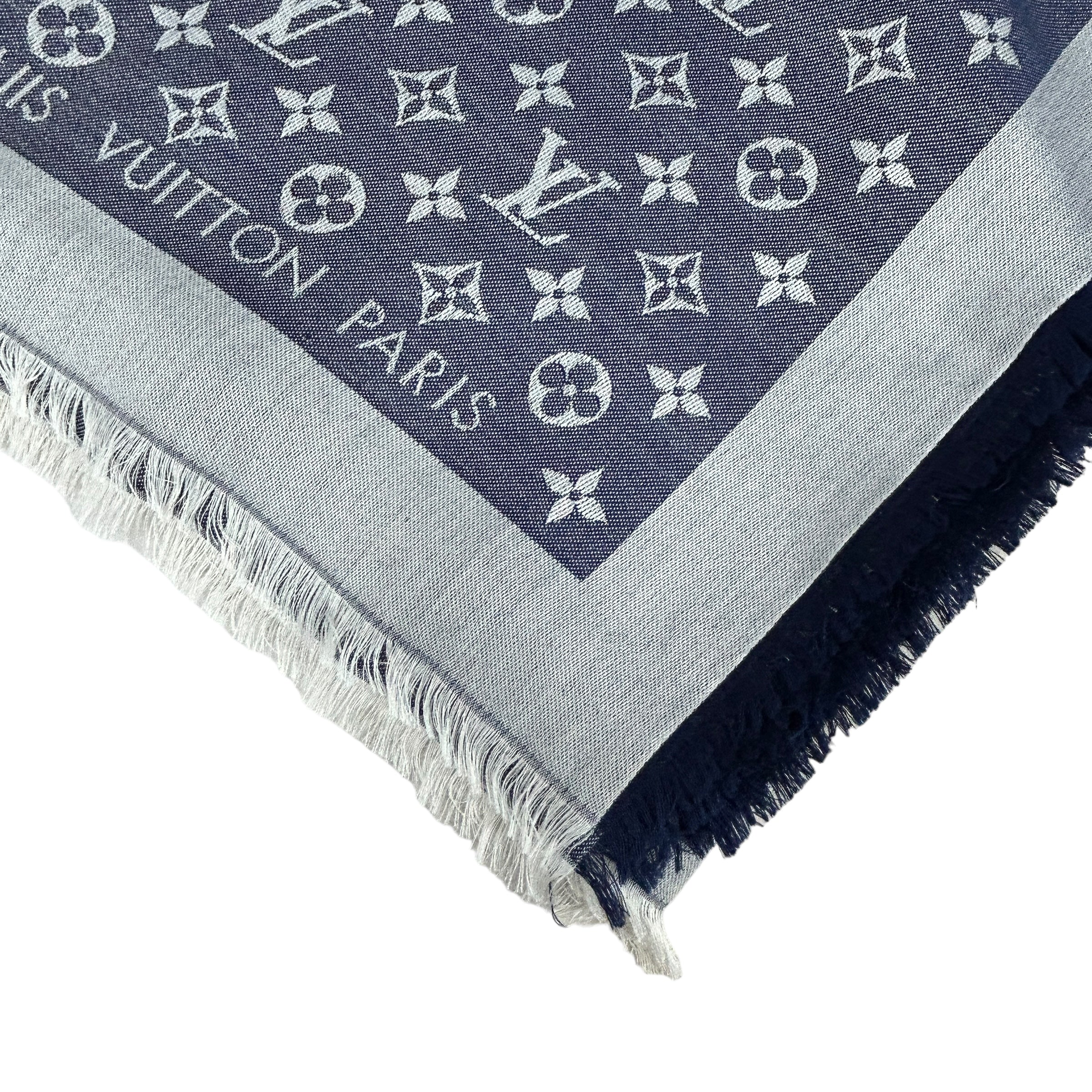 Monogram Denim Blue/White Silk Scarf