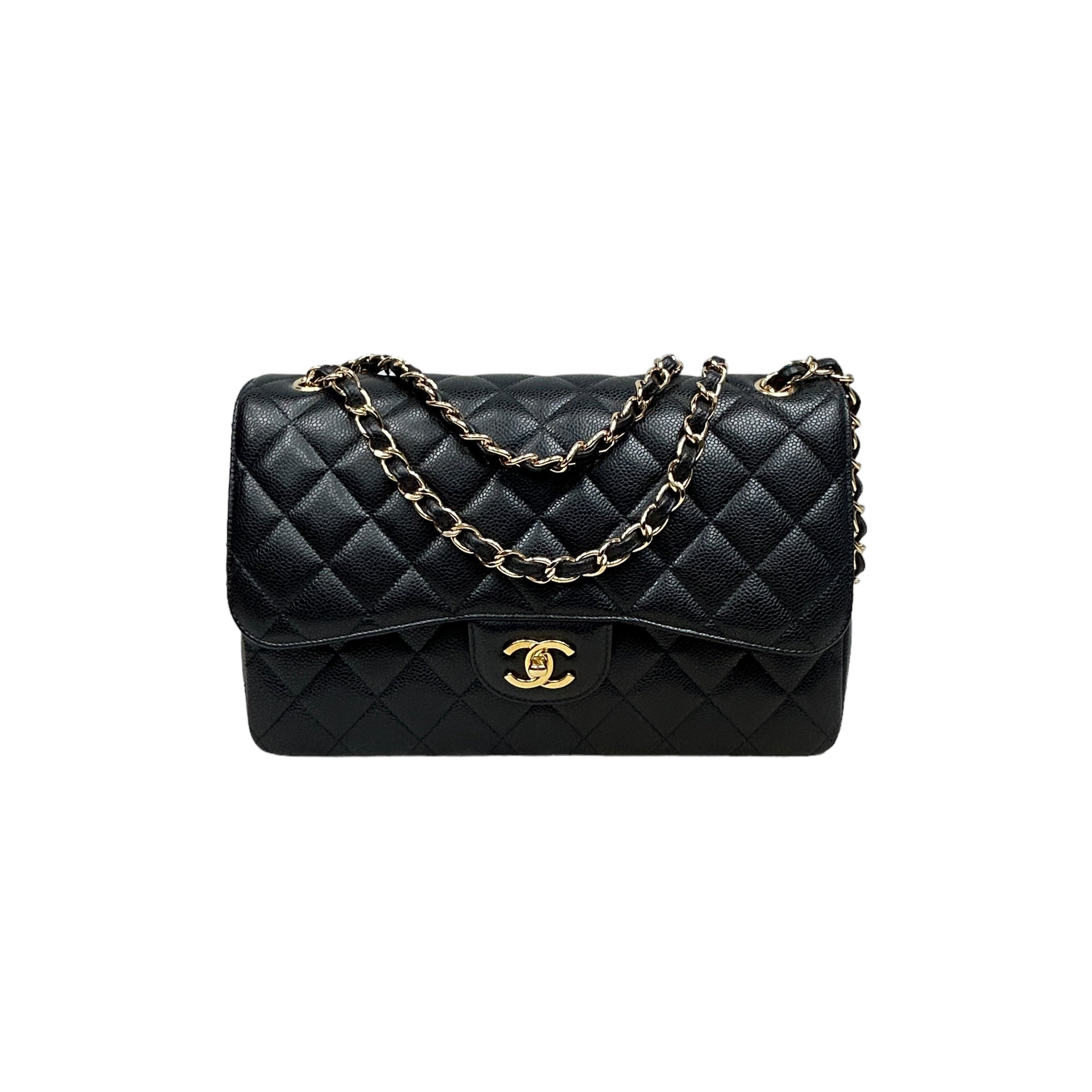 Black Caviar Double Flap Jumbo W/GHW