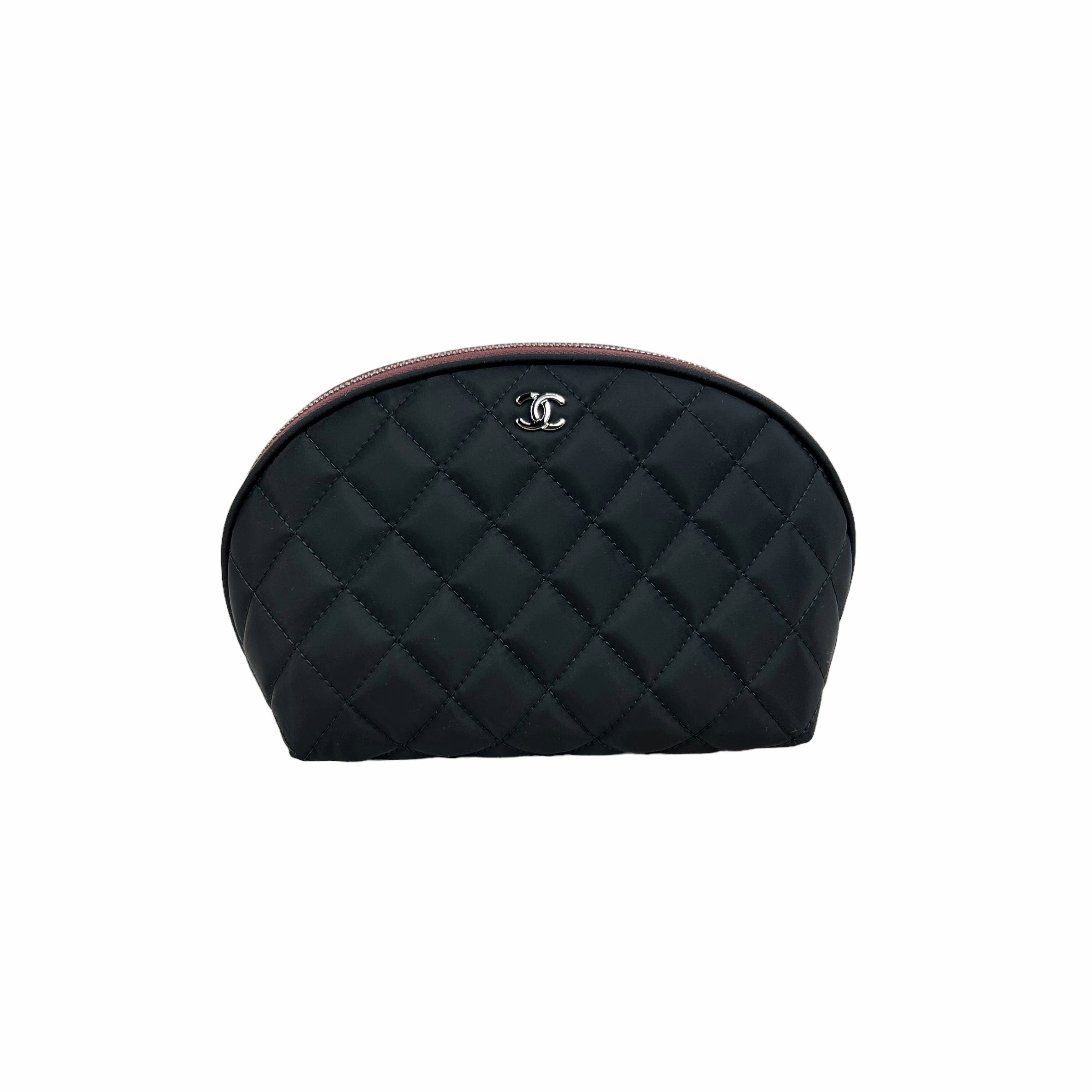 Black Nylon Quilted CC Cosmetic Pouch w/SHW