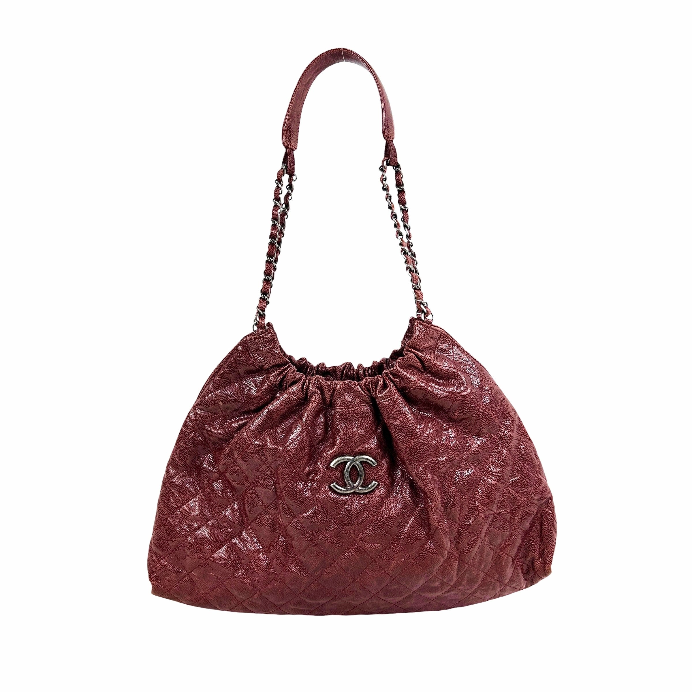 Glazed Caviar Quilted Burgundy CC Elastic Shoulder Bag W/RHW