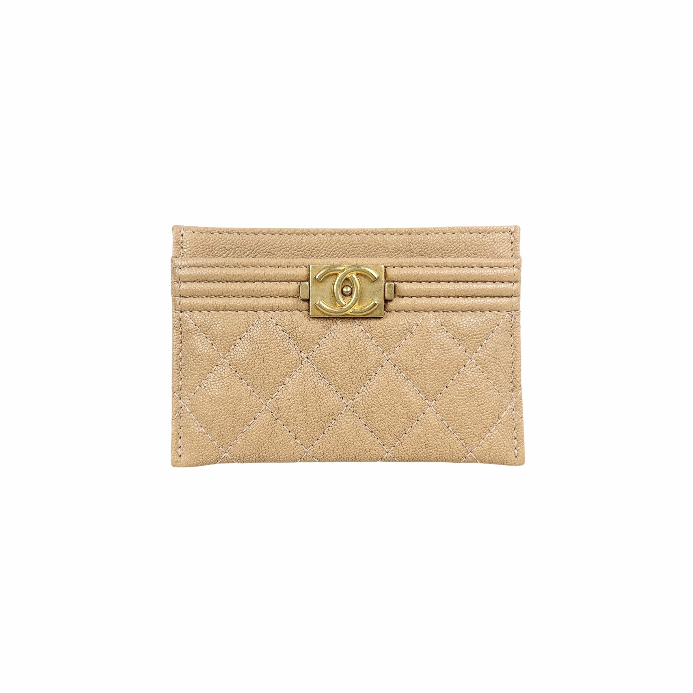 Beige Caviar Quilted Boy Card Holder W/AGHW