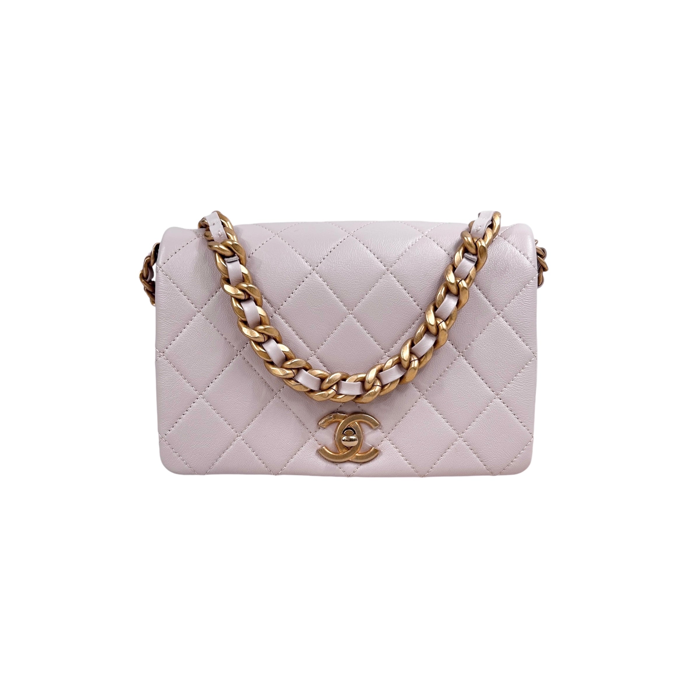 Light Pink Calfskin Quilted Chain Flap Bag w/AGHW