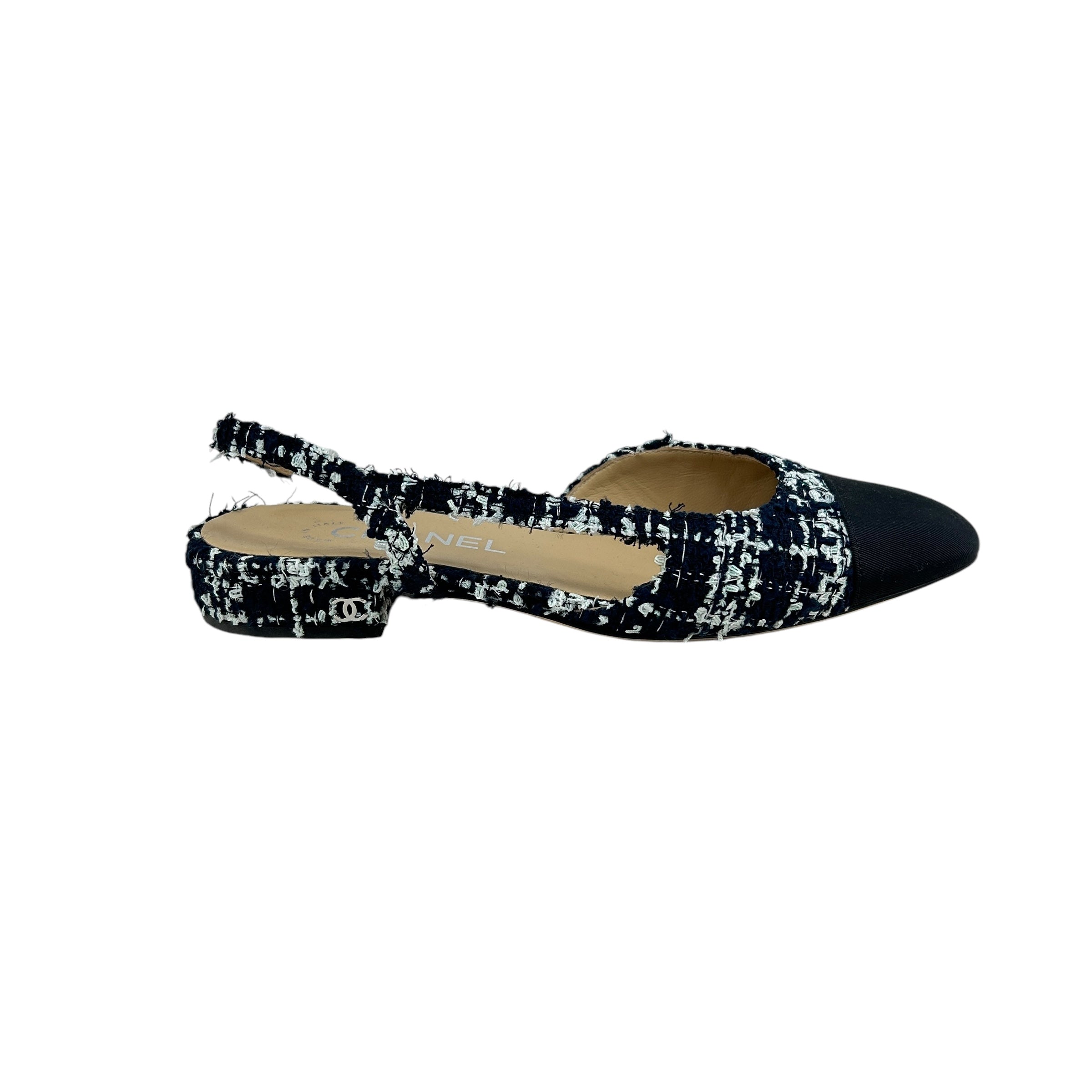 Black/White Sparkle Tweed Toe Cap Kitten Heels w/SHW