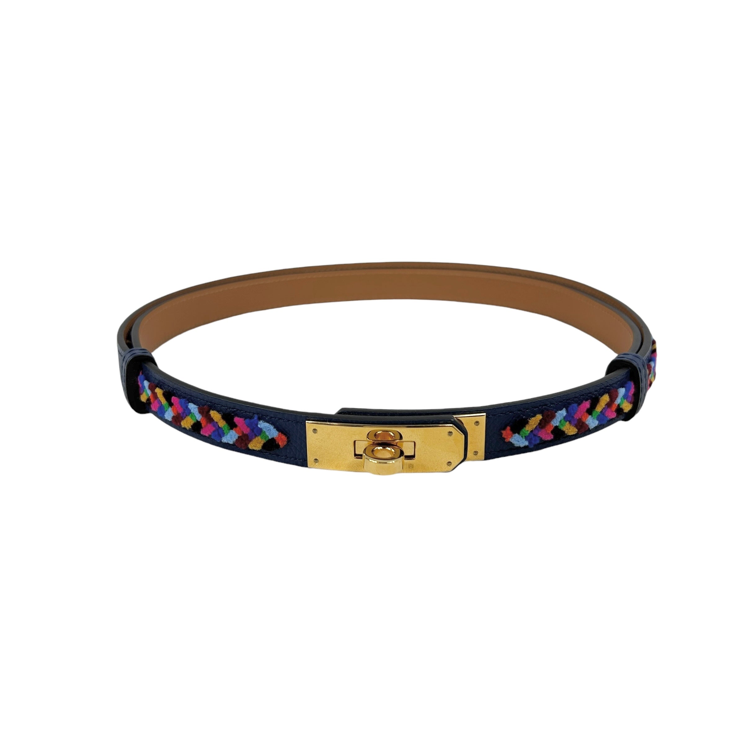 Navy Epsom w/Multi Coloured Velvet 18 PM Belt w/GHW