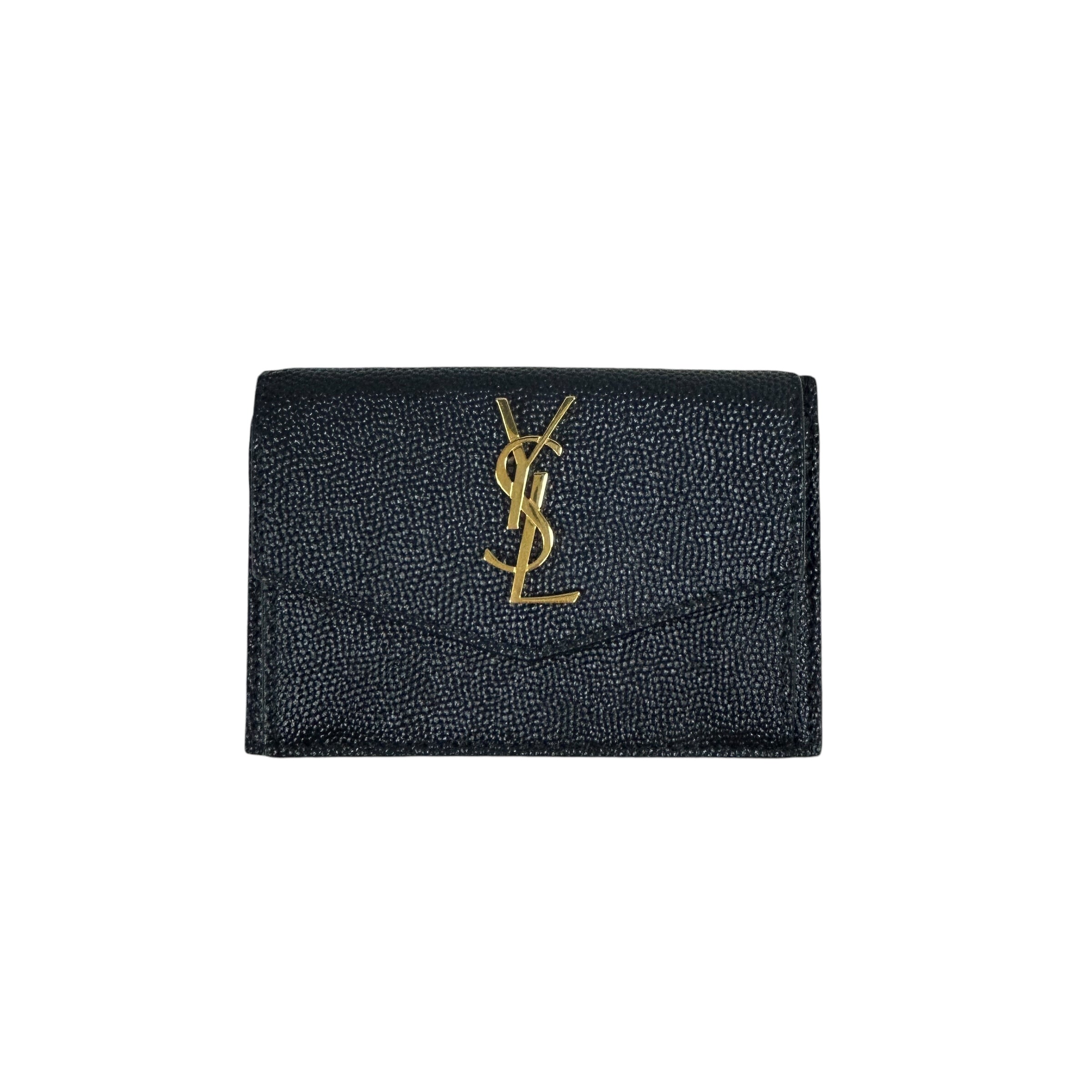 YSL Grained Black Leather Uptown Card Holder w/GHW