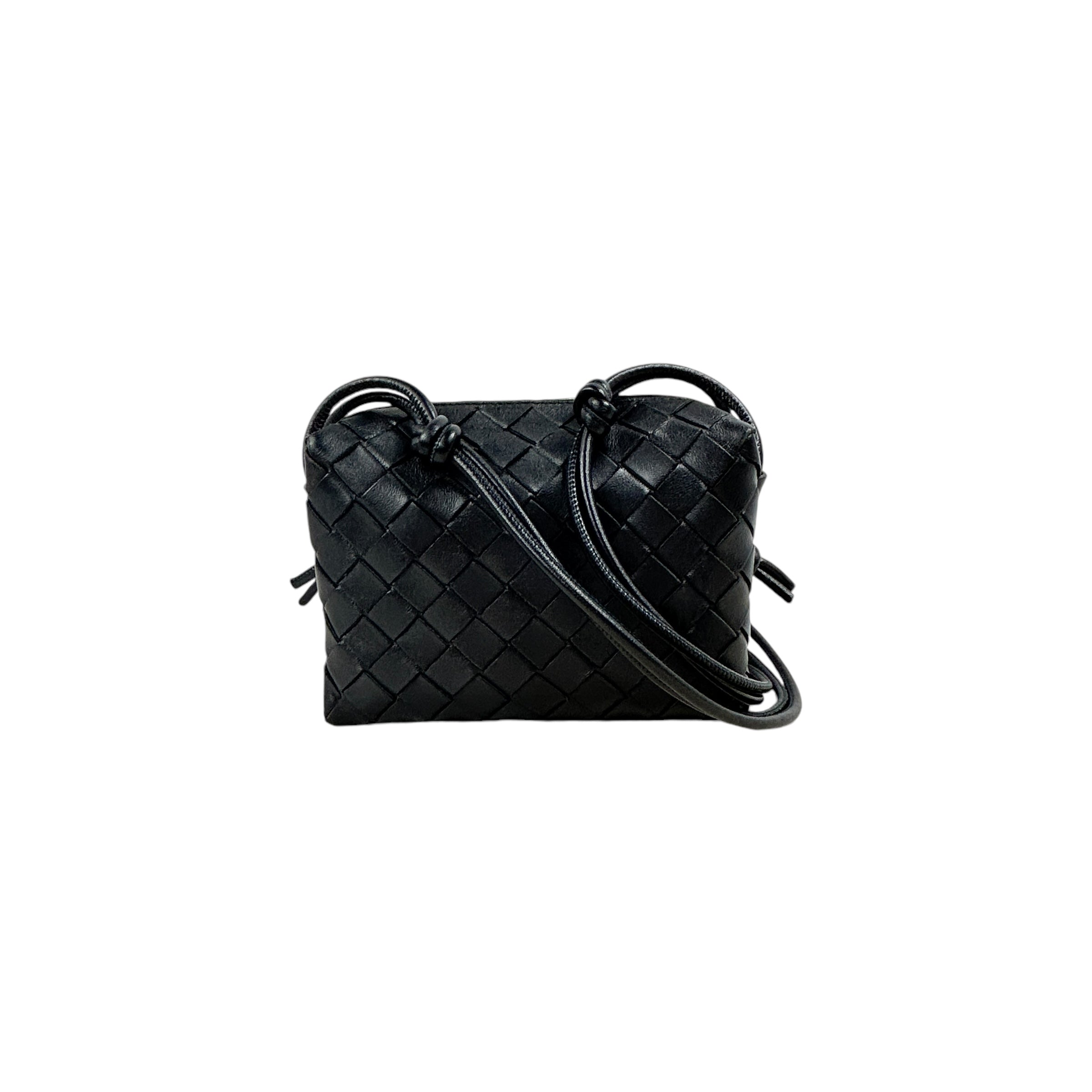 Black Mini Loop Intrecciato Crossbody Pouch w/AGHW