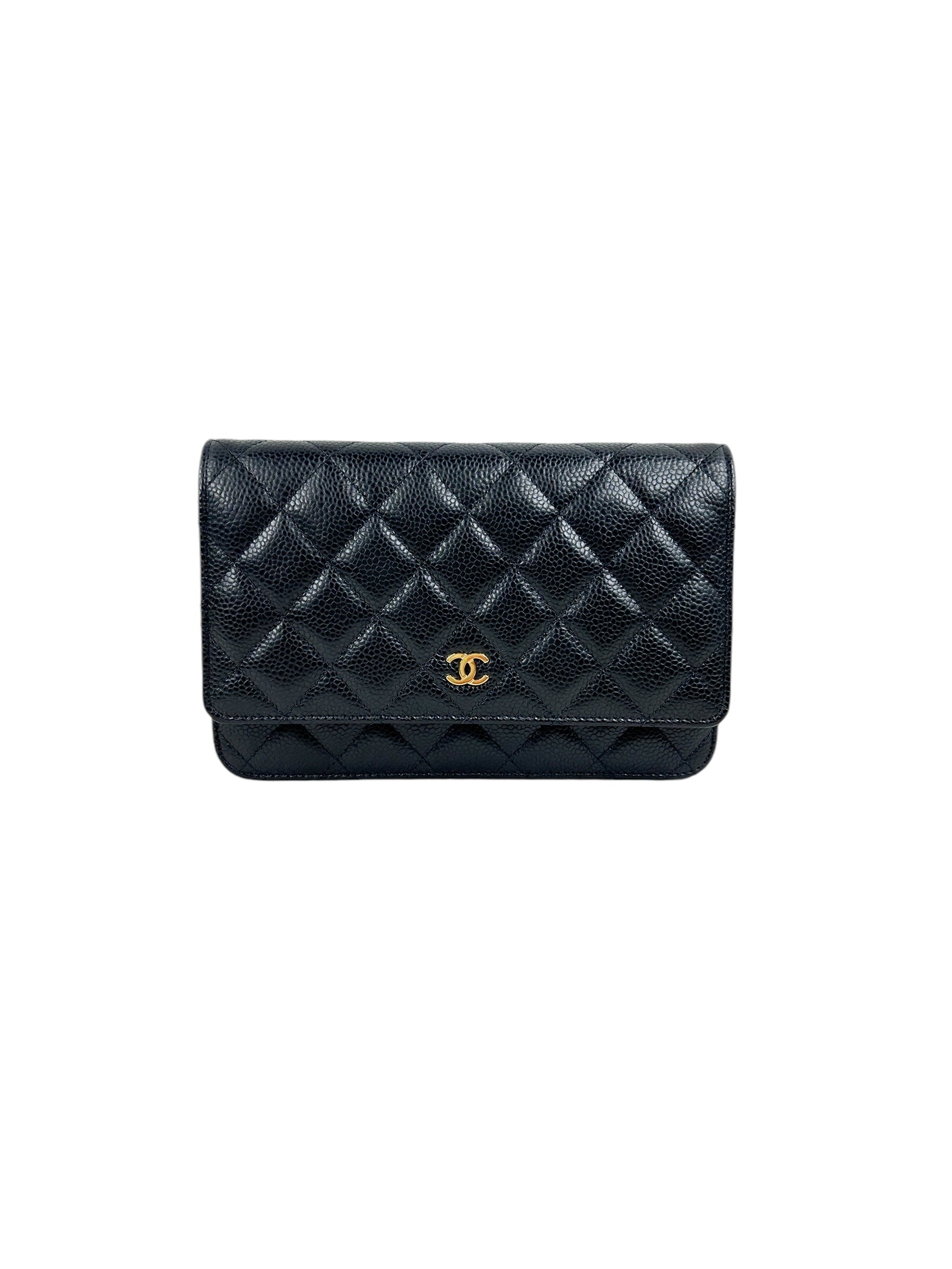 Black Caviar Quilted Wallet On Chain w/GHW