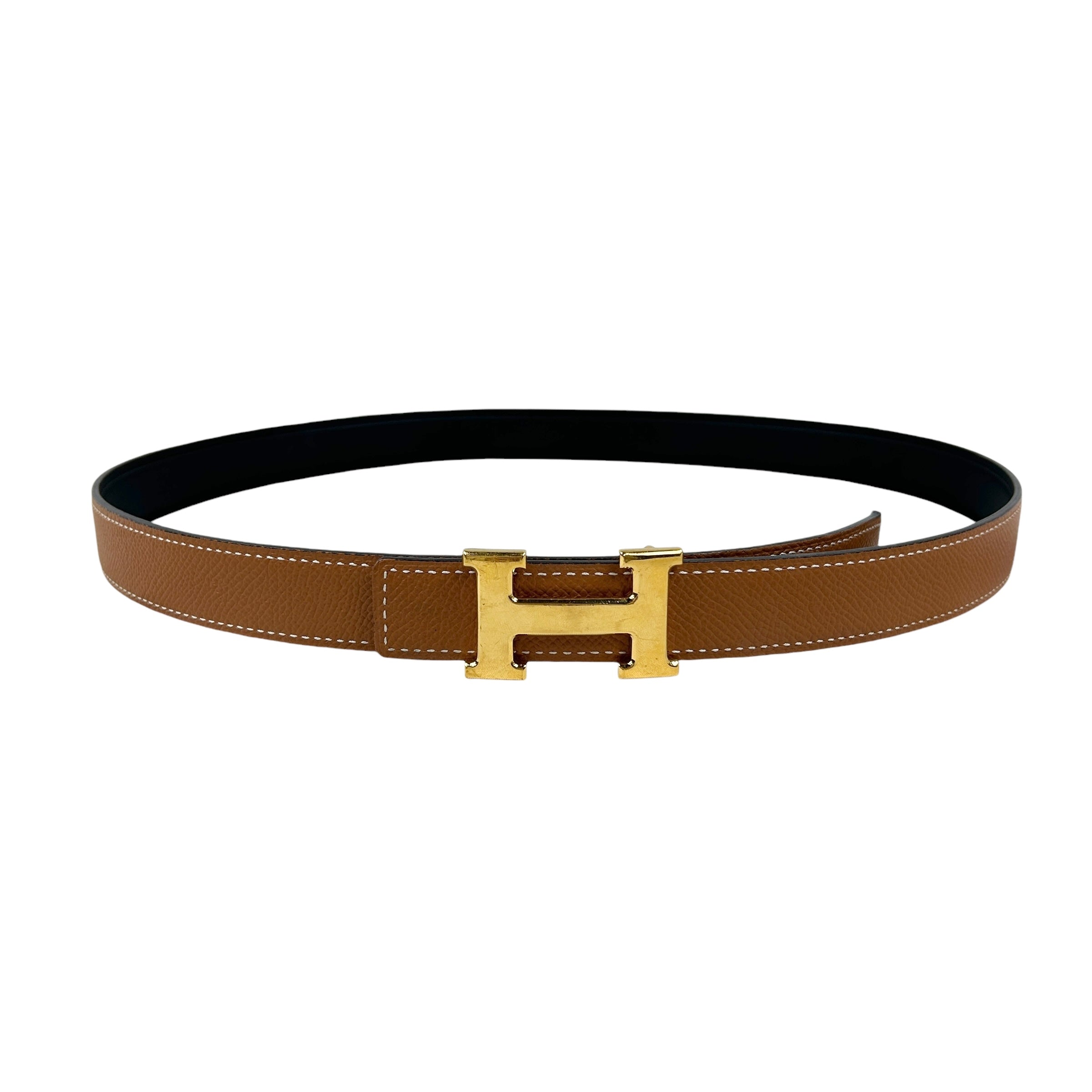 Mini Constance Gold Epsom/Black Box Calf Leather Reversible Thin Belt w/GHW