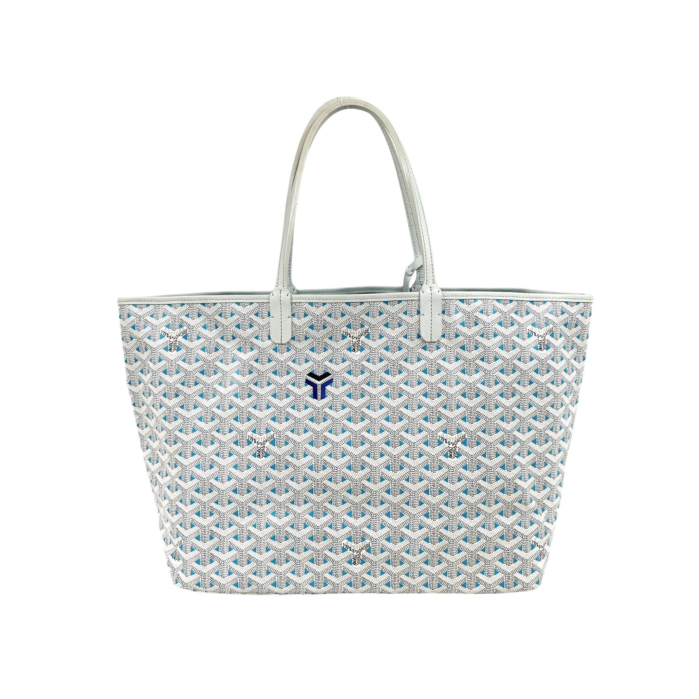 Limited Edition Blue and White Goyardine Canvas and Calfskin Saint Louis Claire-Voie PM Tote