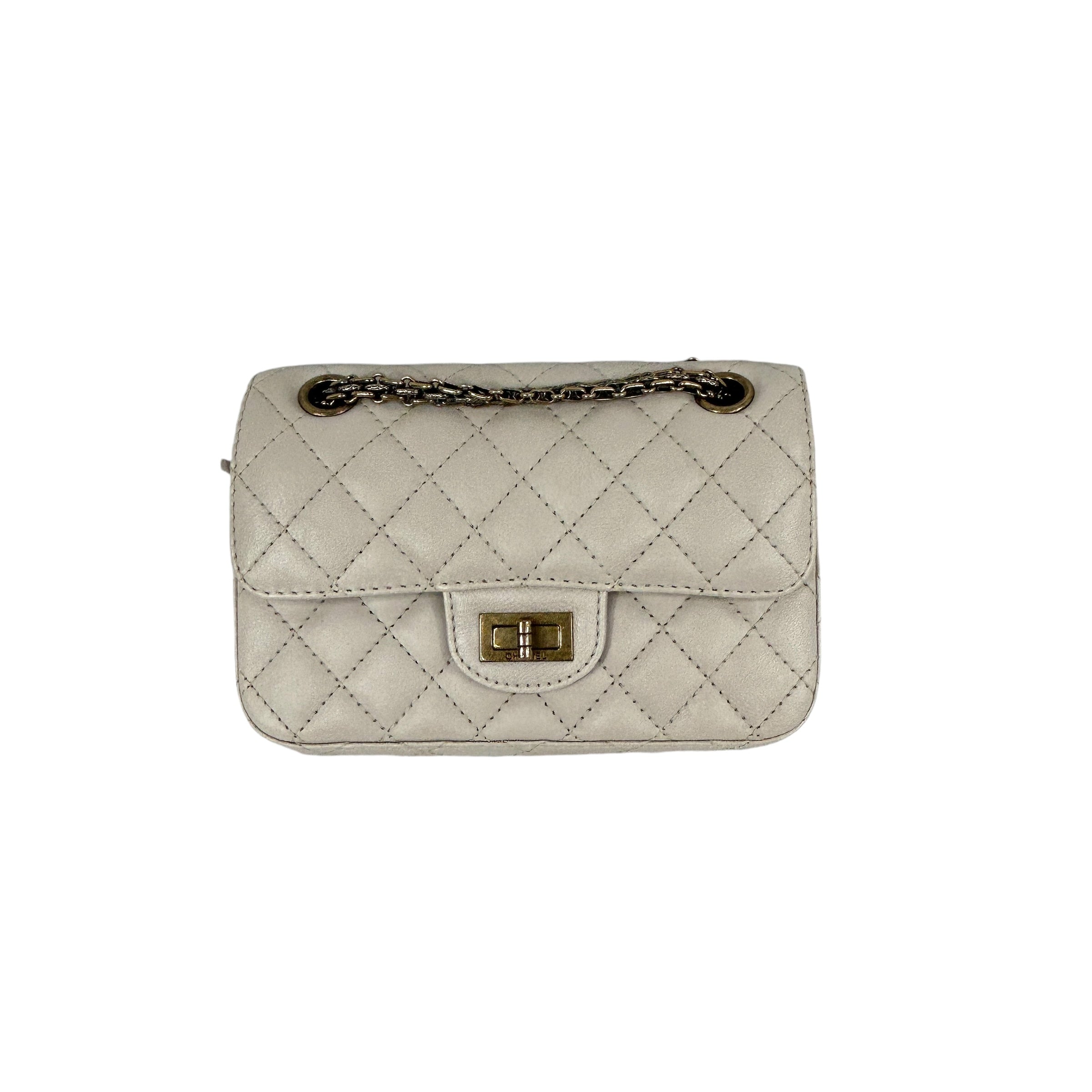 Quilted Nude Calfskin Leather Mini Reissue 2.55 Double Flap  w/AGHW