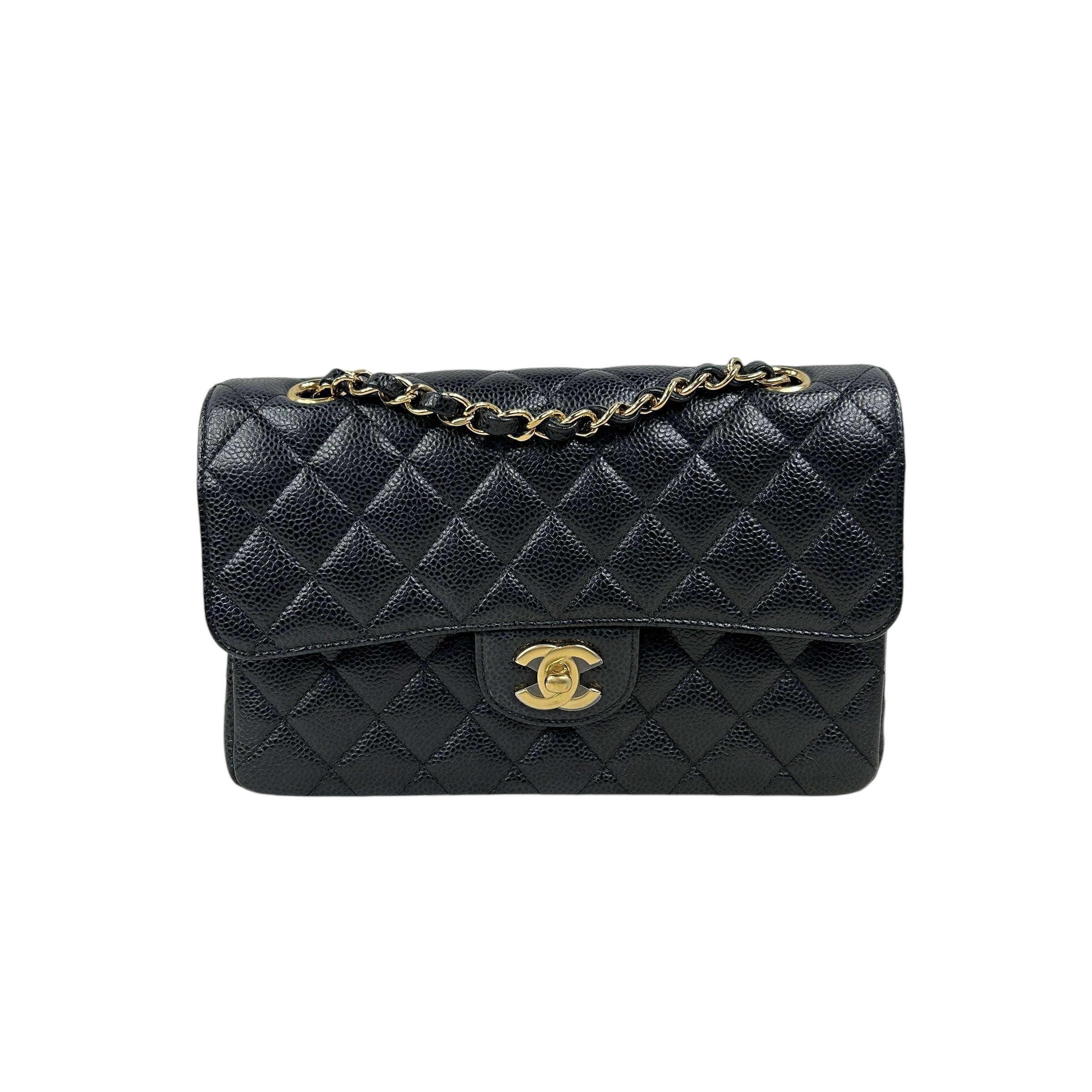 Black Caviar Quilted Small Double Flap Classic Flap w/GHW