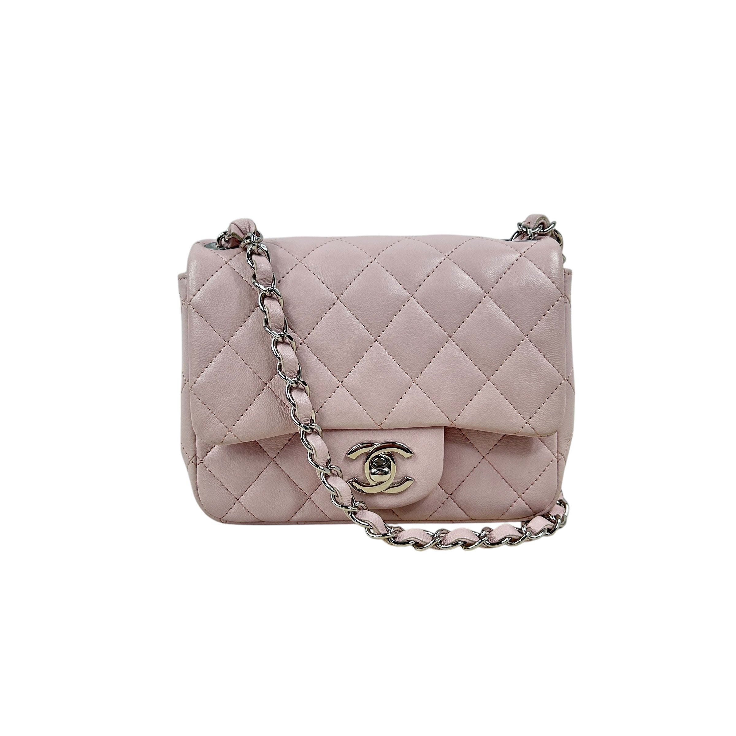 Light Pink Quilted Lambskin Mini Square w/SHW