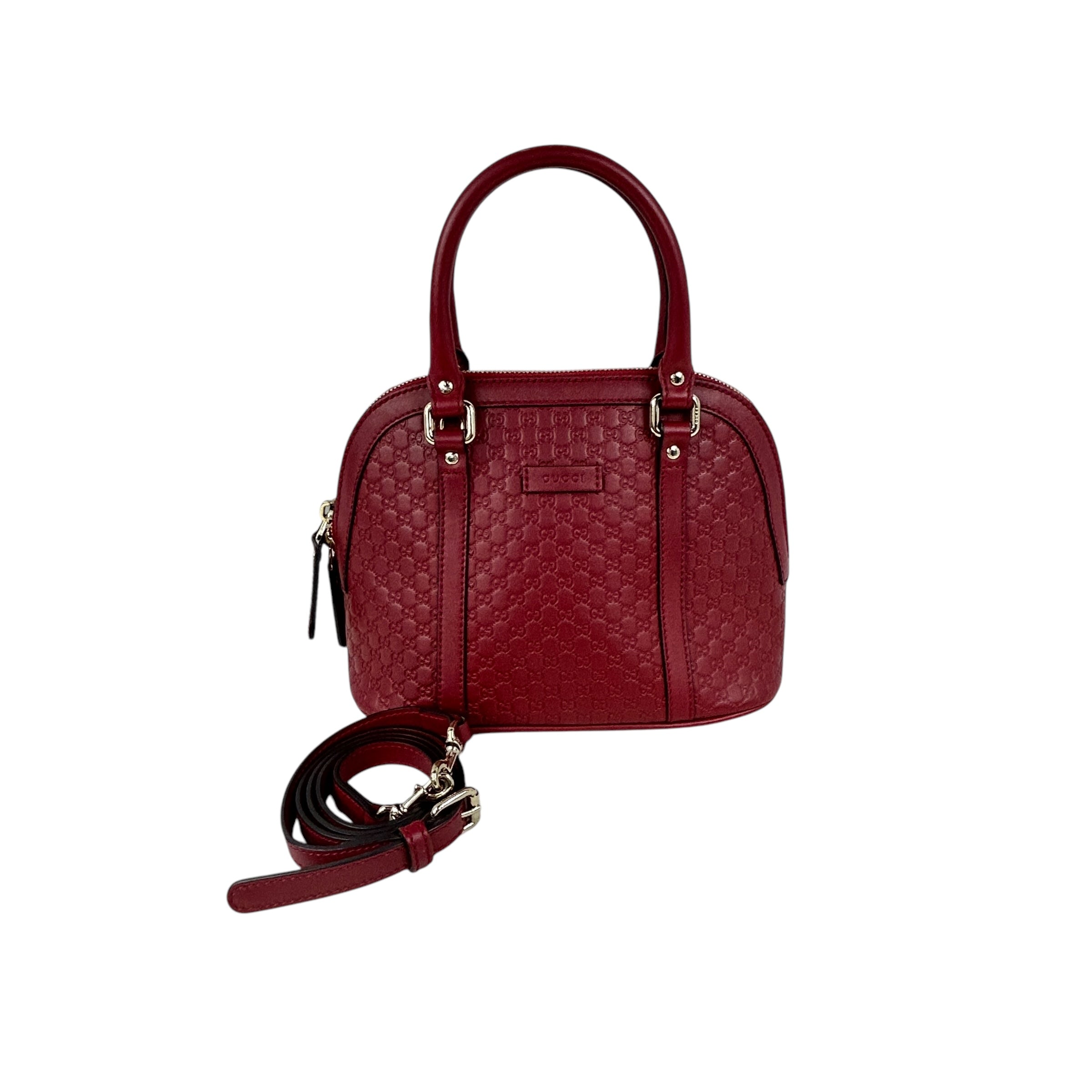 Micro Mini Red Monogram GG Guccissima Leather Dome Top Handle Bag w/ GHW