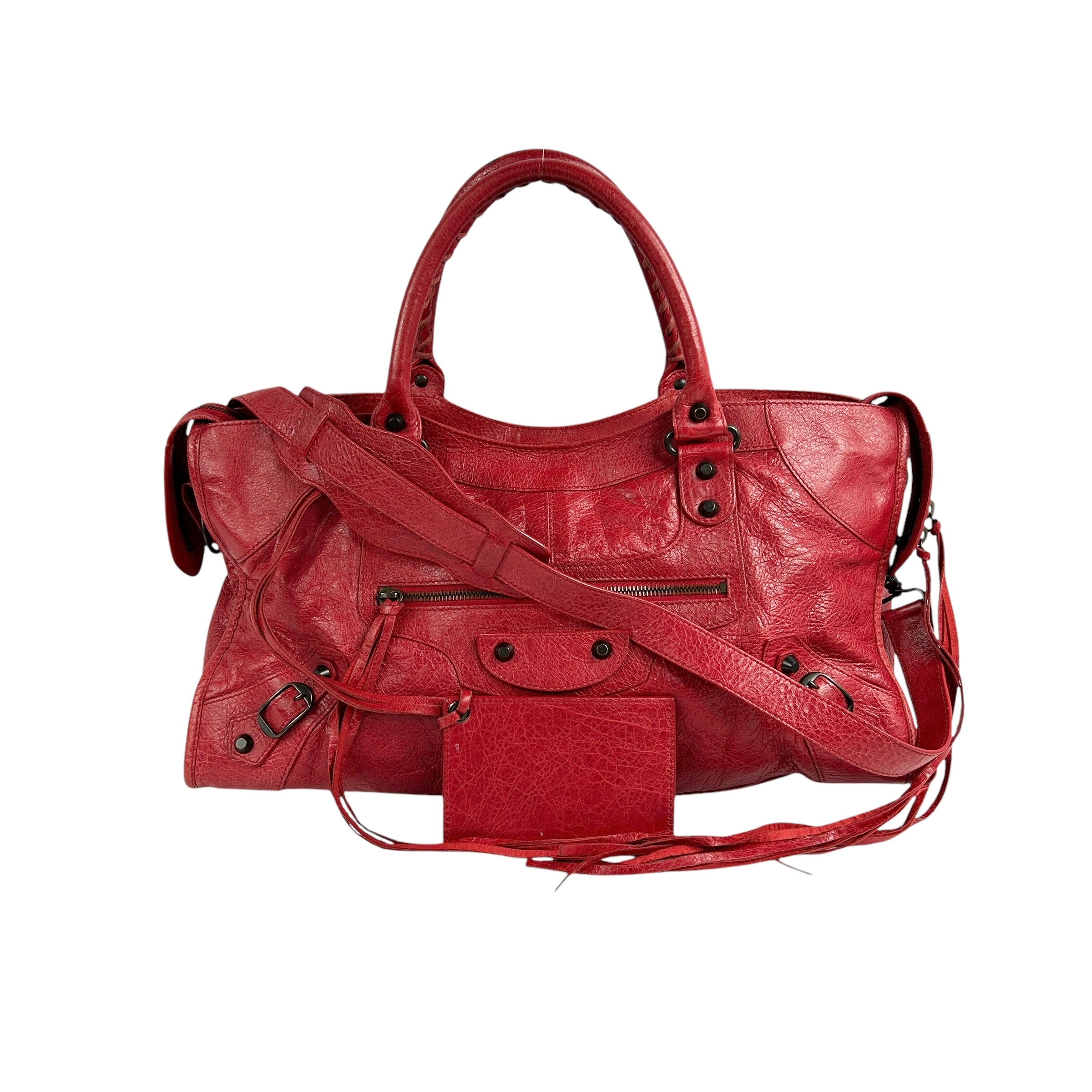 Red Lambskin Leather Motorcycle City Bag w/ABHW