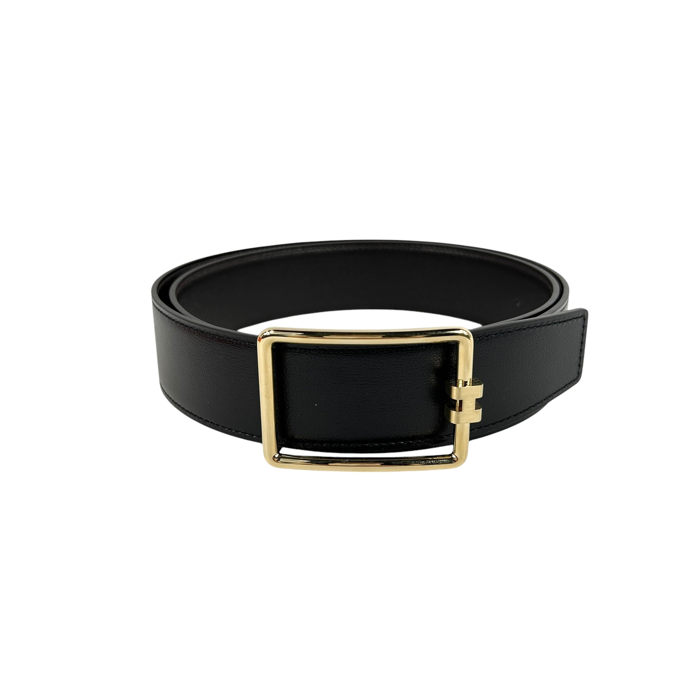 Reversible Noir/Ebene Tube H Buckle Belt 38mm w/GHW