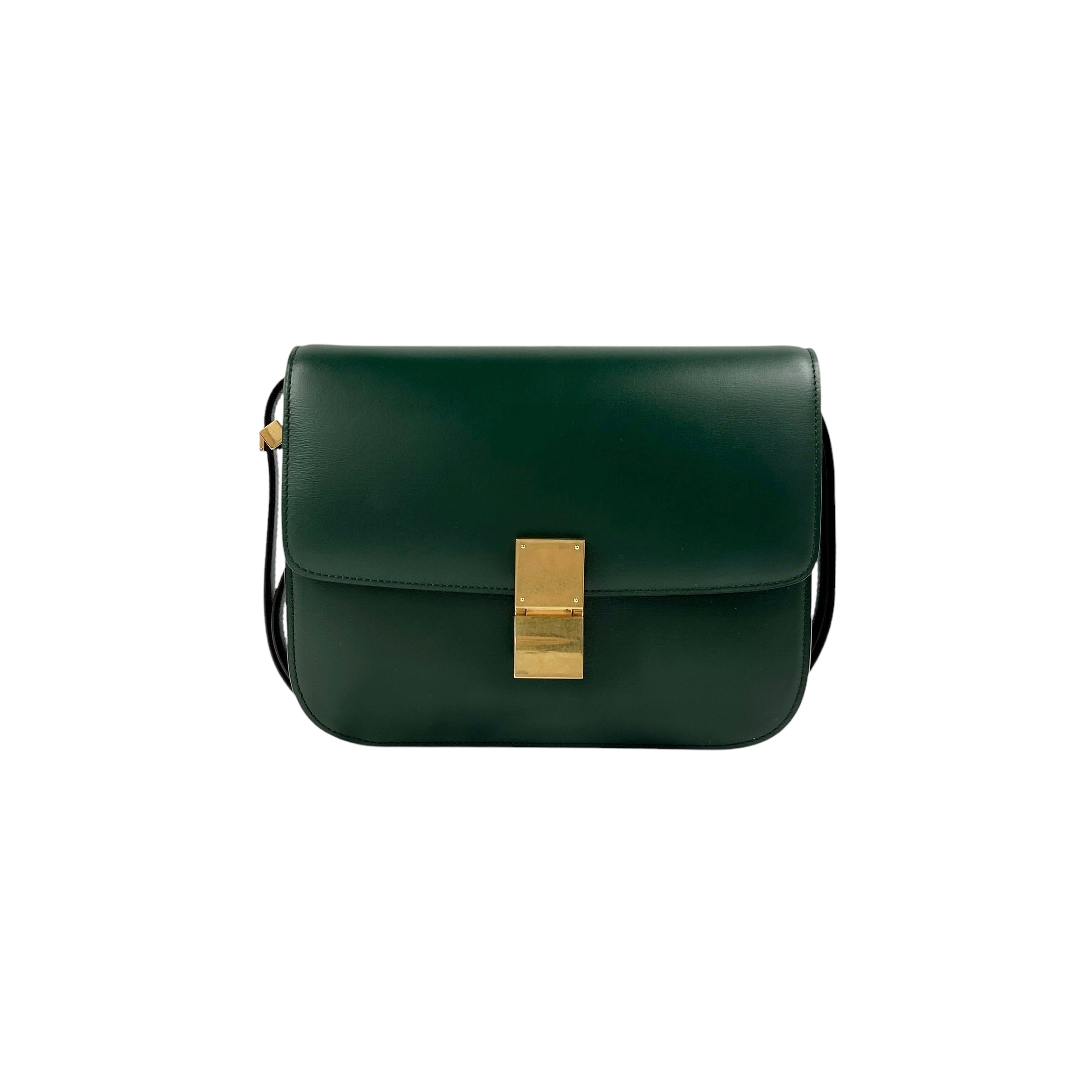 Dark Green Medium Classic Calf Box Bag w/AGHW