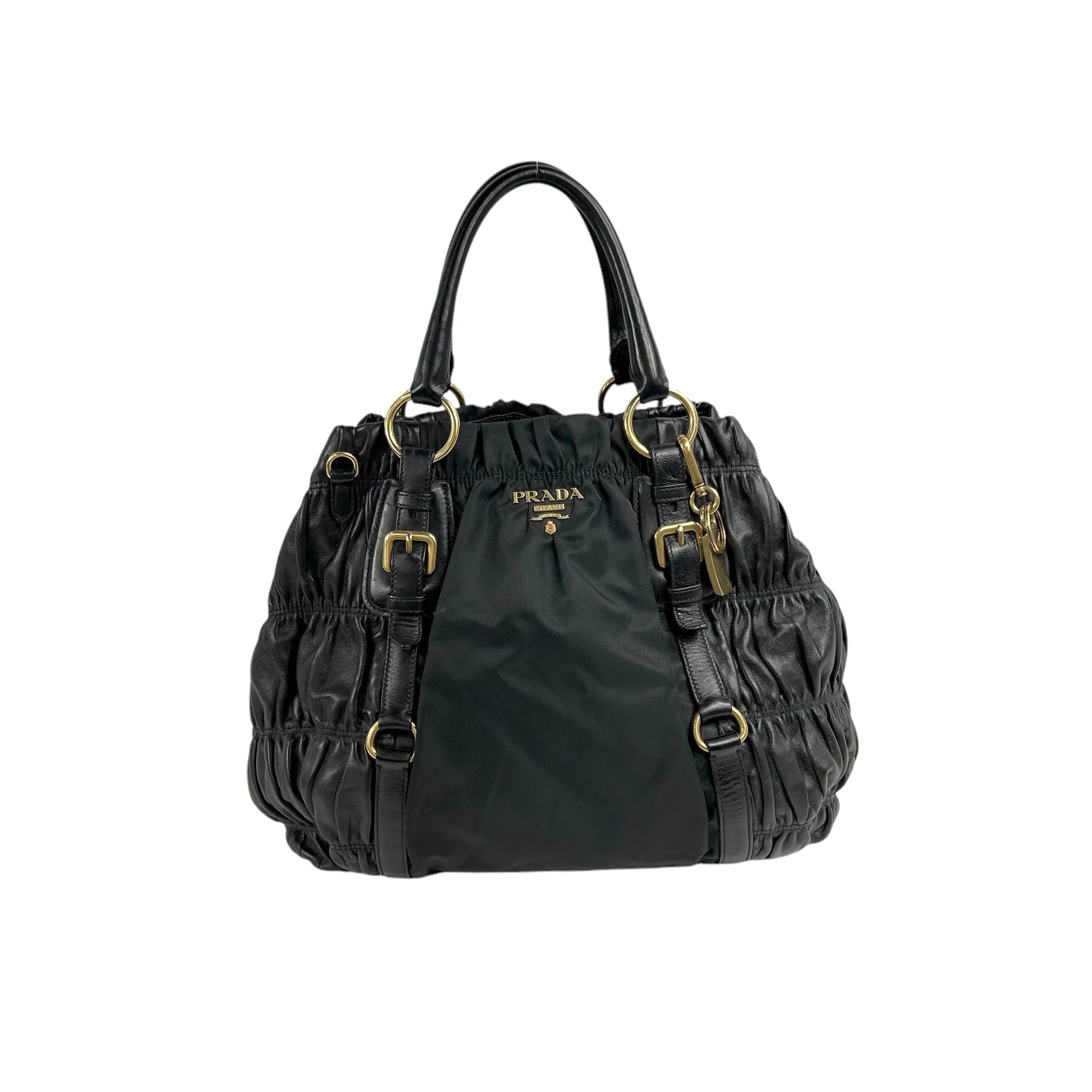 Black Nappa & Nylon Gaufre Tote w/GHW