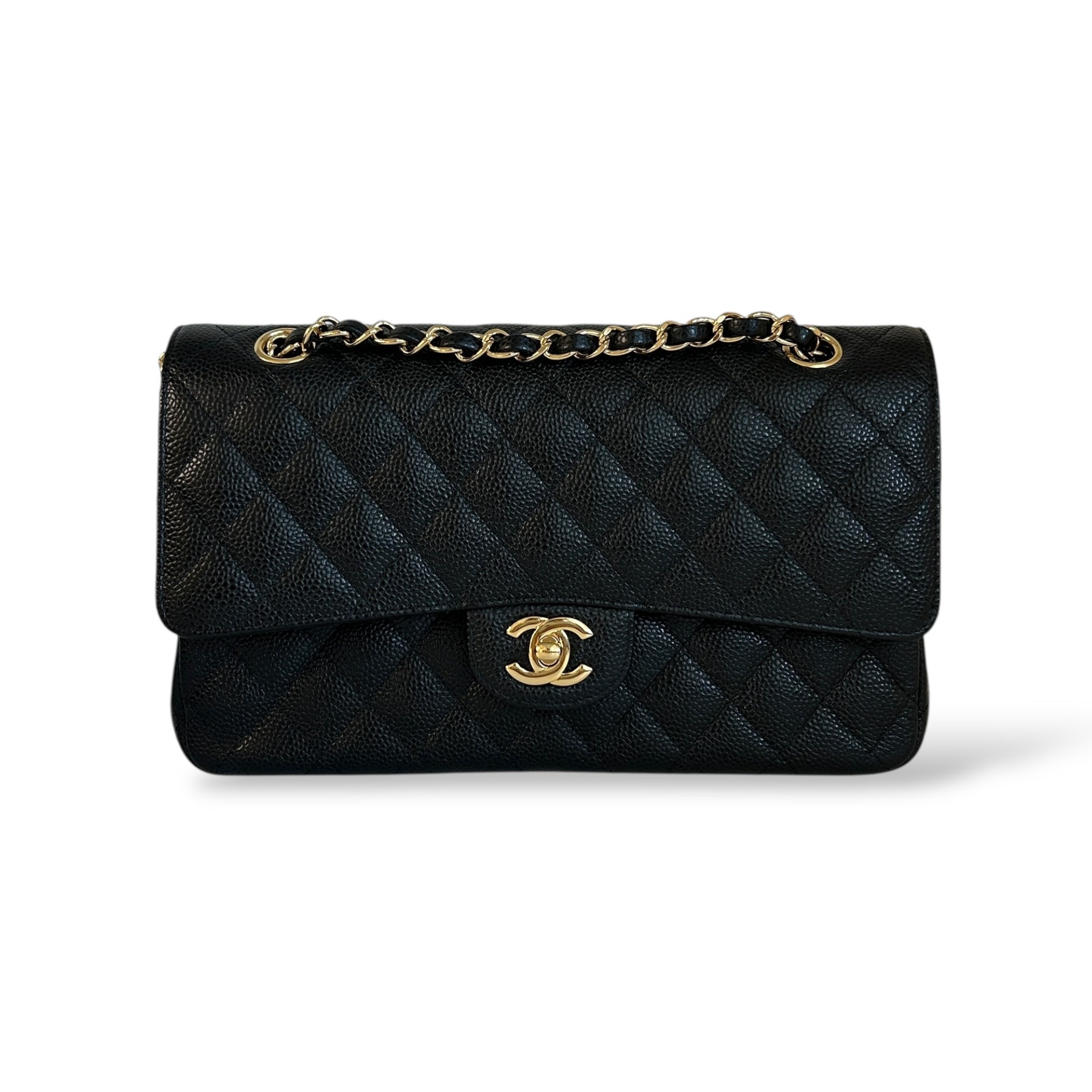 Black Caviar Quilted Medium Double Flap Classic Flap w/GHW