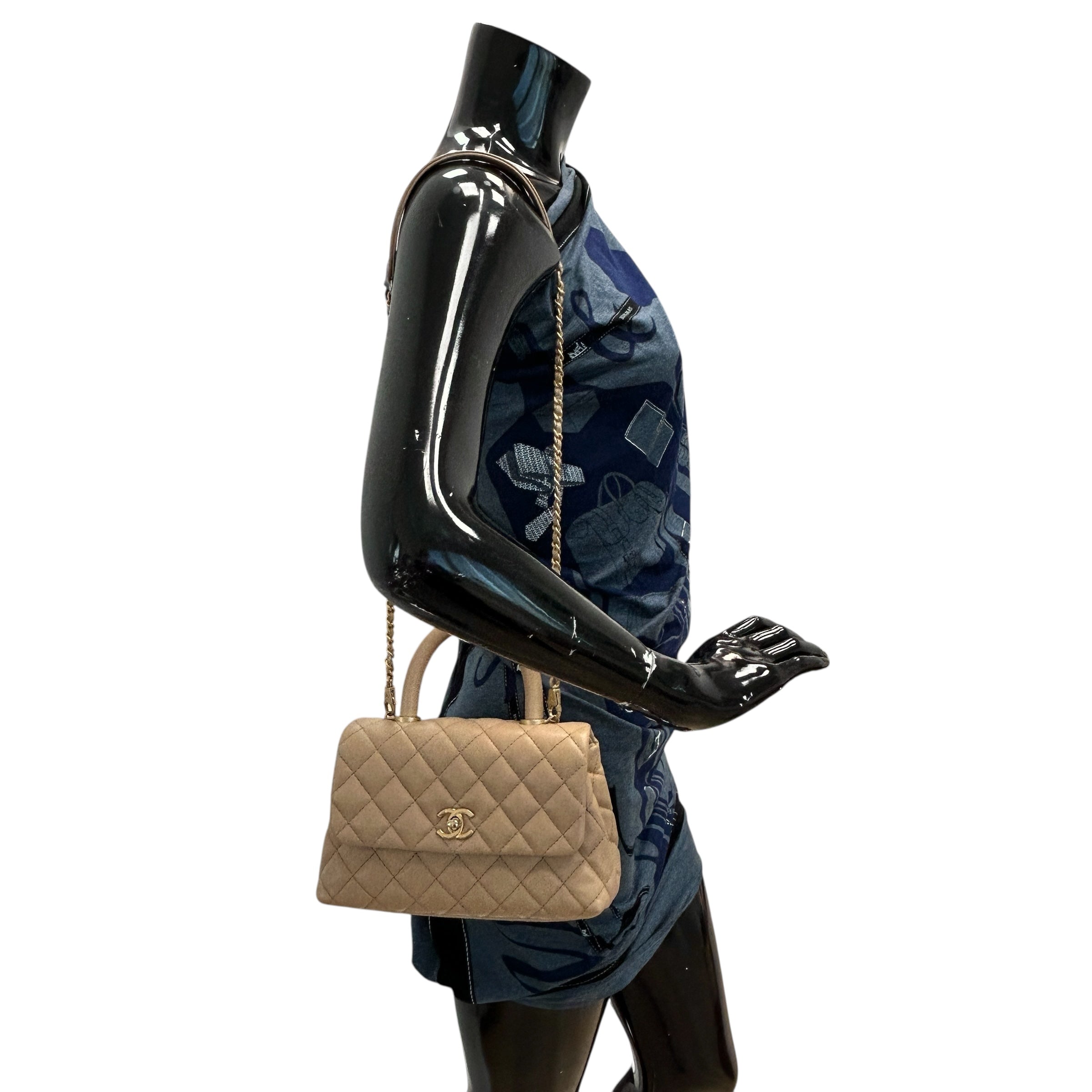19A Dark Beige Quilted Caviar Leather Small Coco Handle Bag w/GHW